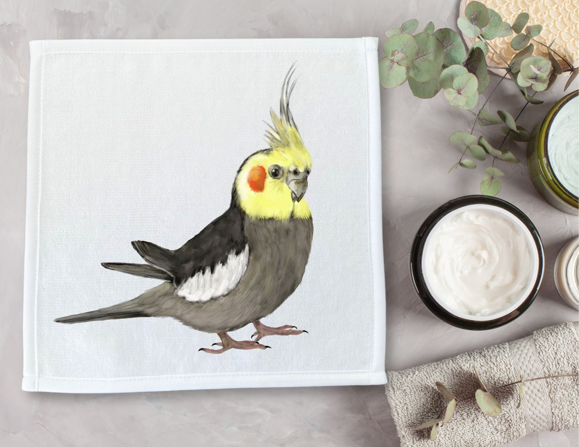 Yellow Cockatiel Washcloth - MerikaArt
