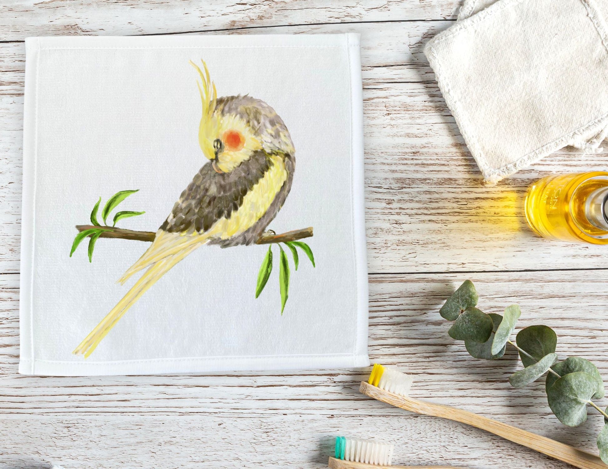 Yellow Cockatiel Washcloth - MerikaArt