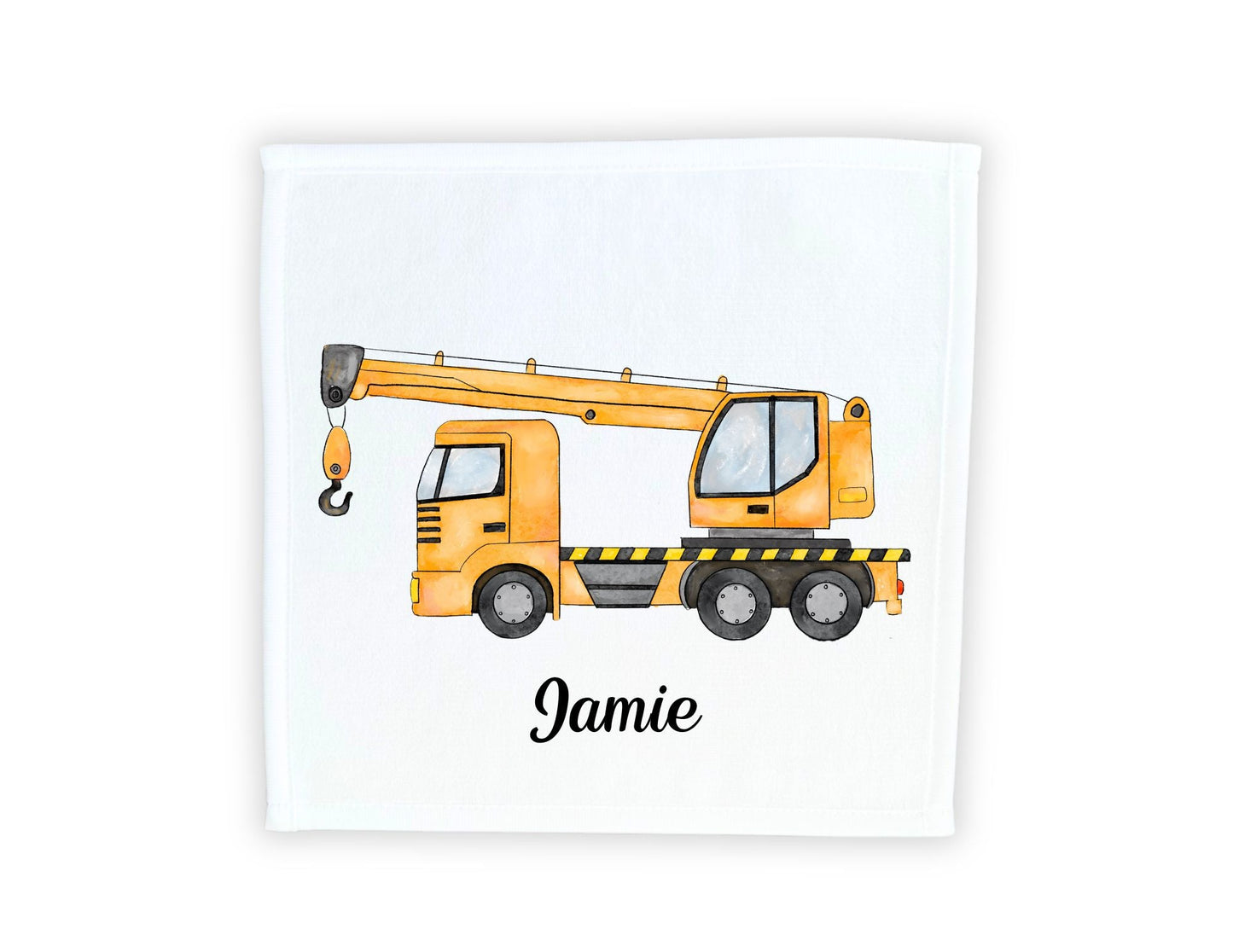 Yellow Crane Truck Washcloth - MerikaArt