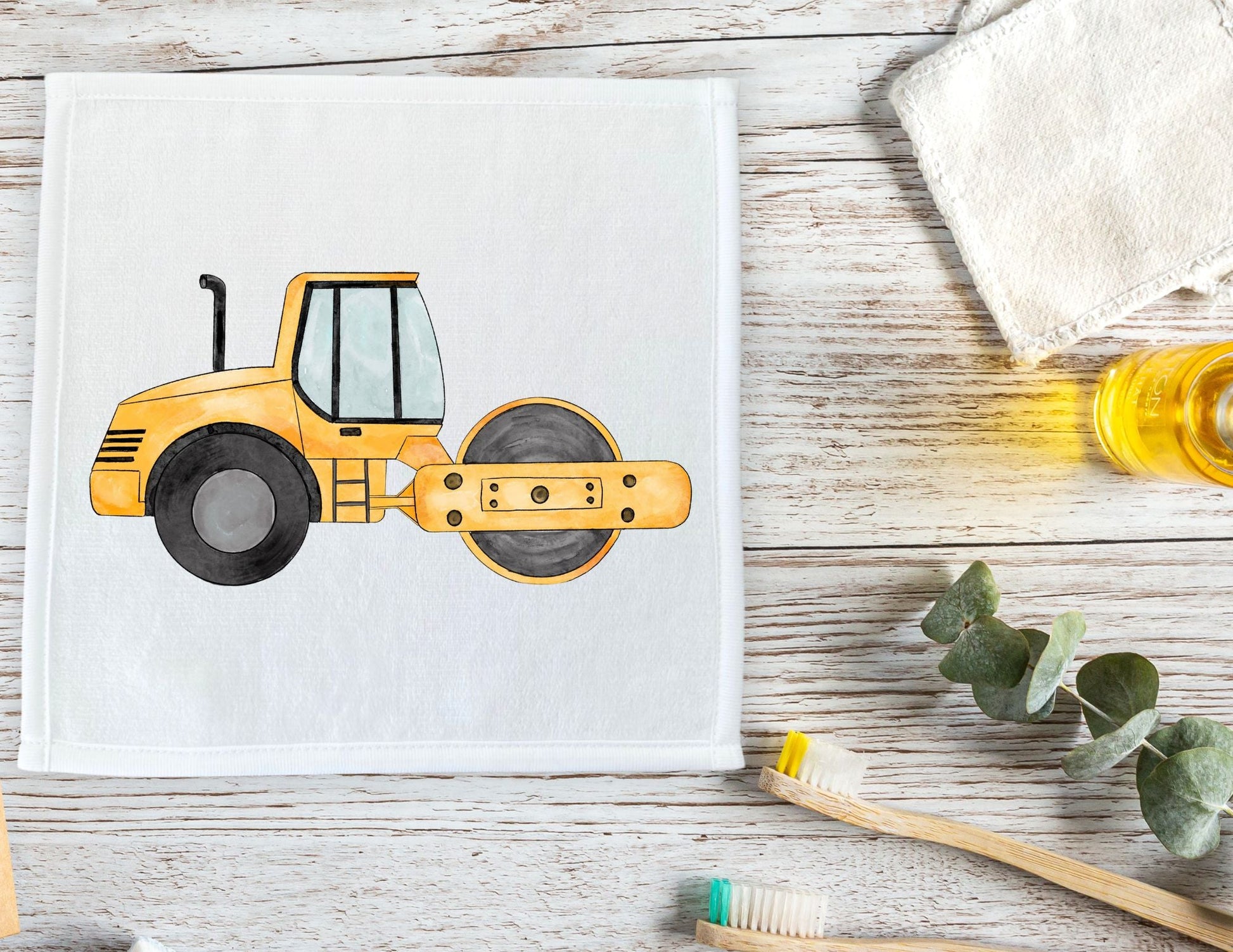 Yellow Road Roller Washcloth - MerikaArt