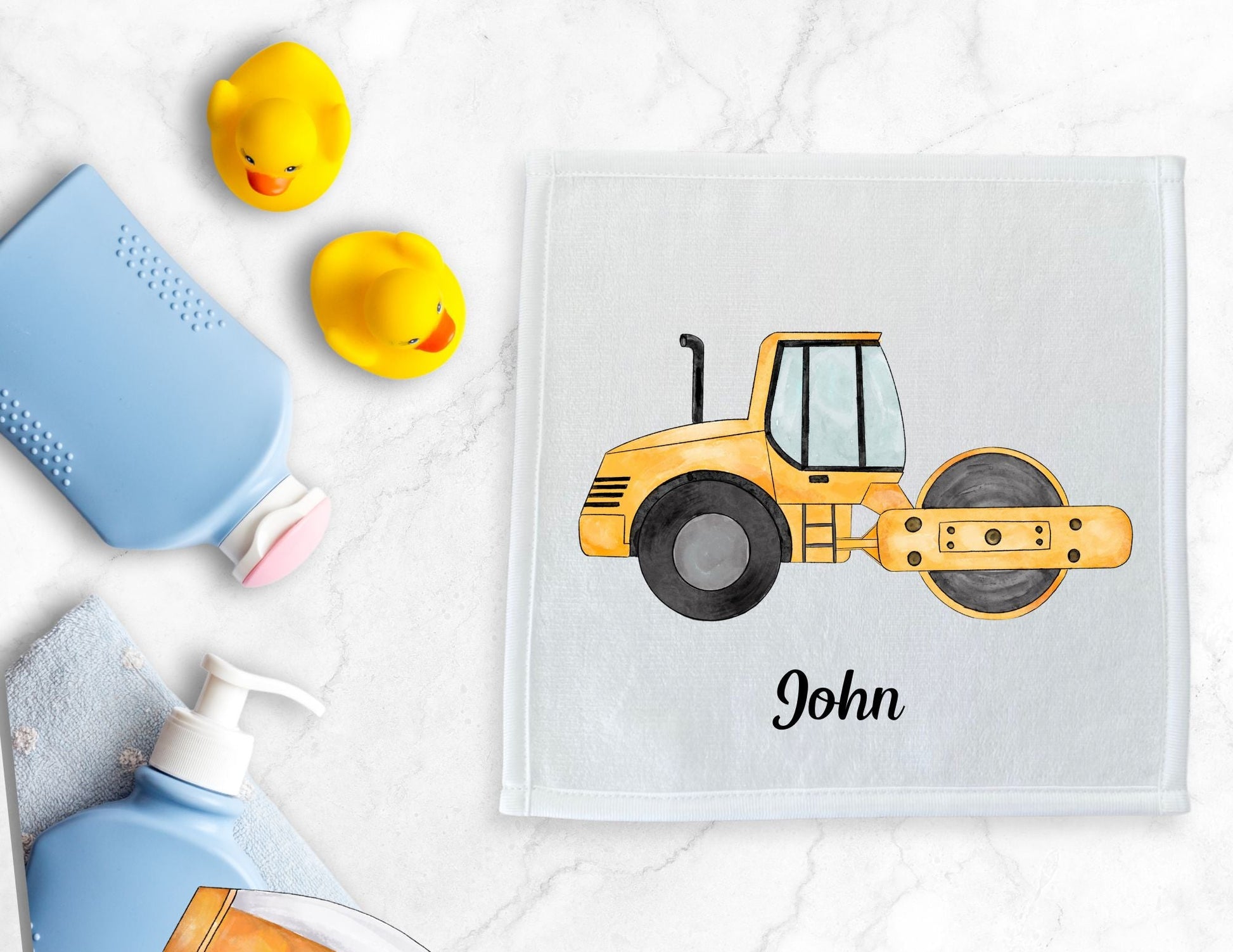 Yellow Road Roller Washcloth - MerikaArt