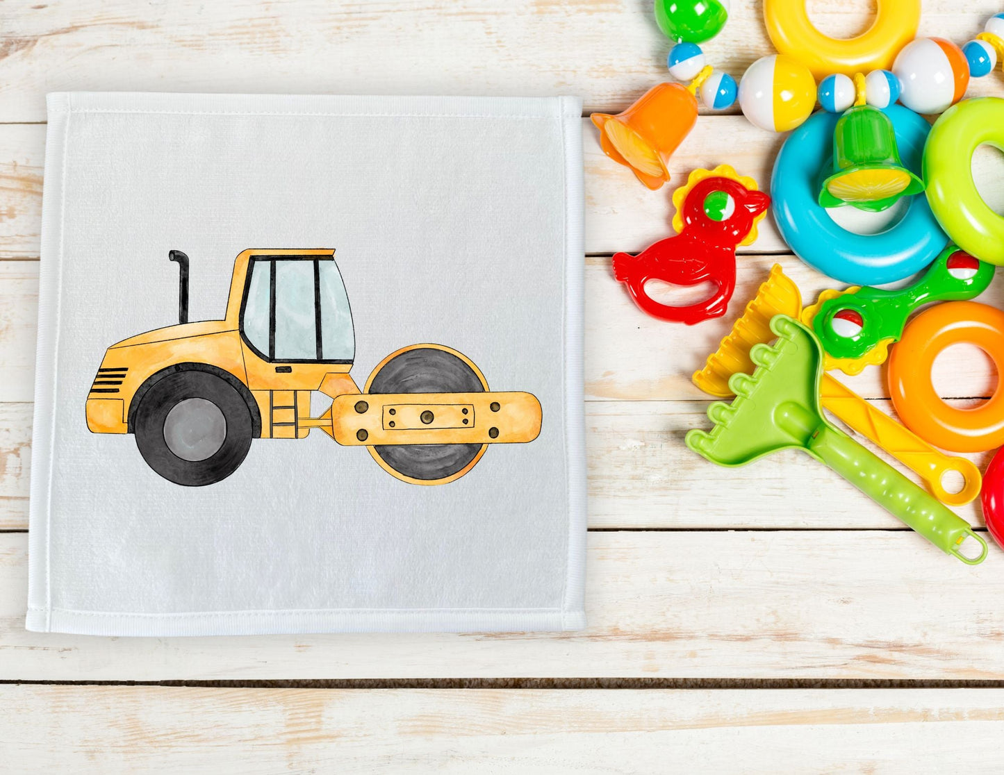 Yellow Road Roller Washcloth - MerikaArt