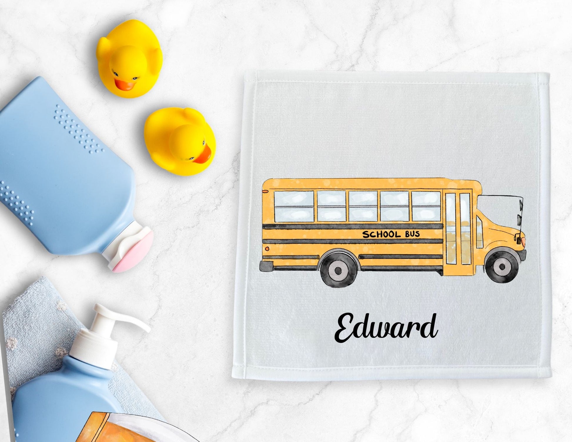 Yellow School Bus Washcloth - MerikaArt