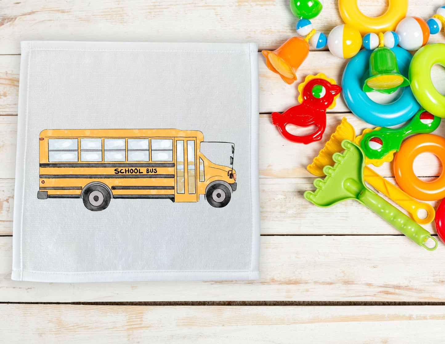 Yellow School Bus Washcloth - MerikaArt