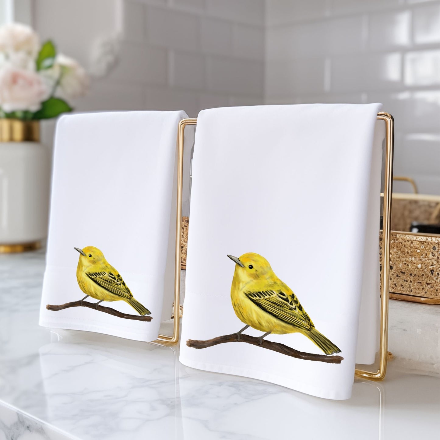 Yellow Warbler Bathroom Towel - MerikaArt