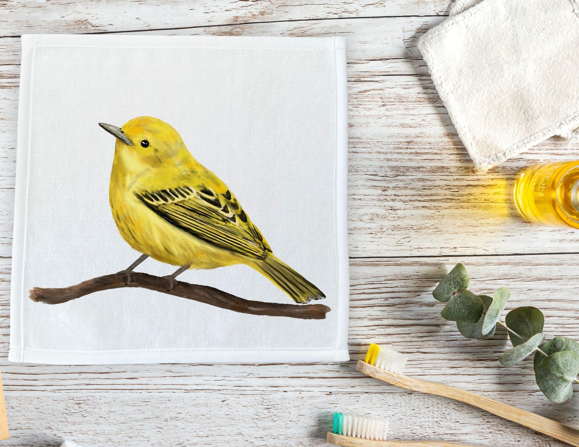 Yellow Warbler Bird Washcloth - MerikaArt