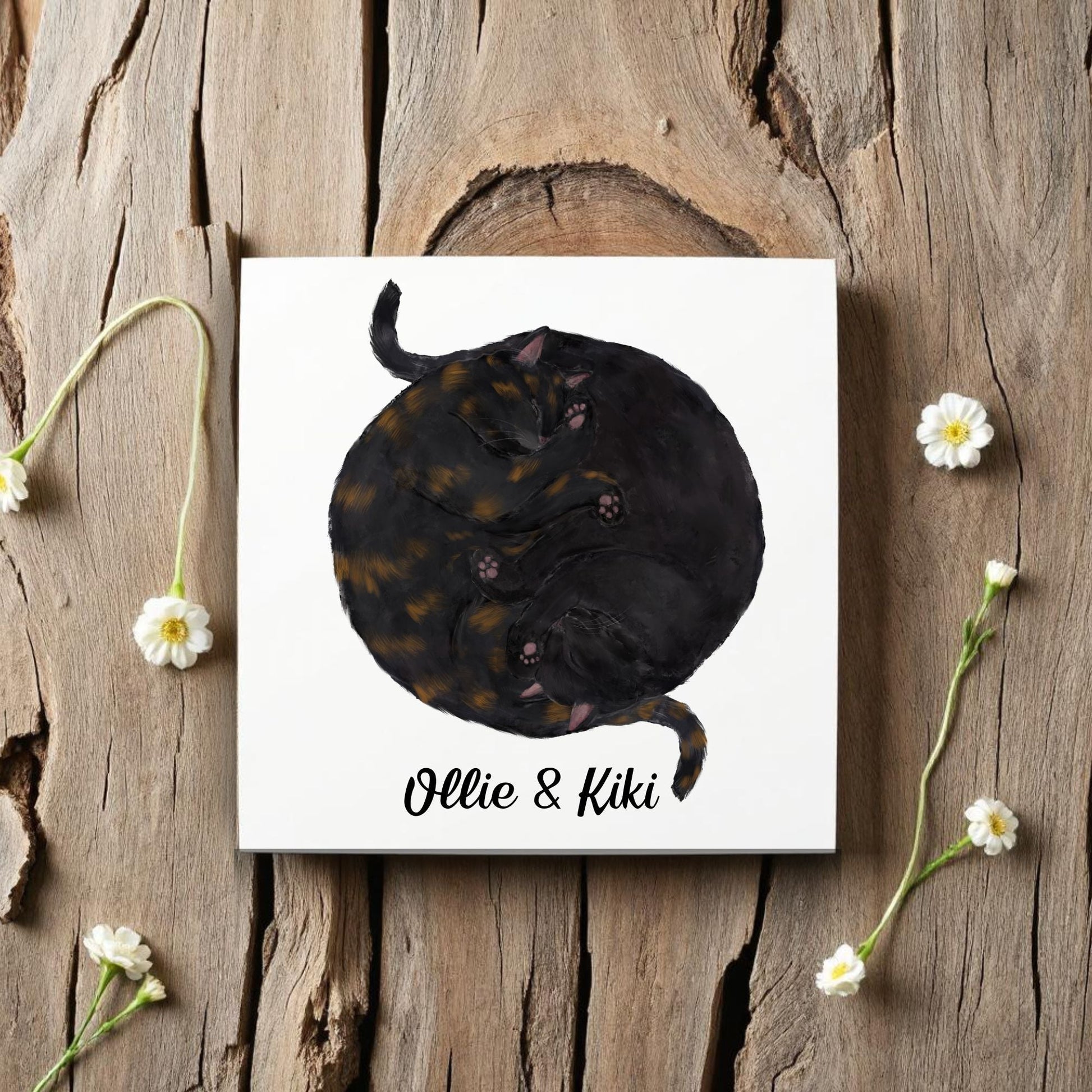 Yin and Yang Black and Tortie Cats Ceramic Tile - MerikaArt