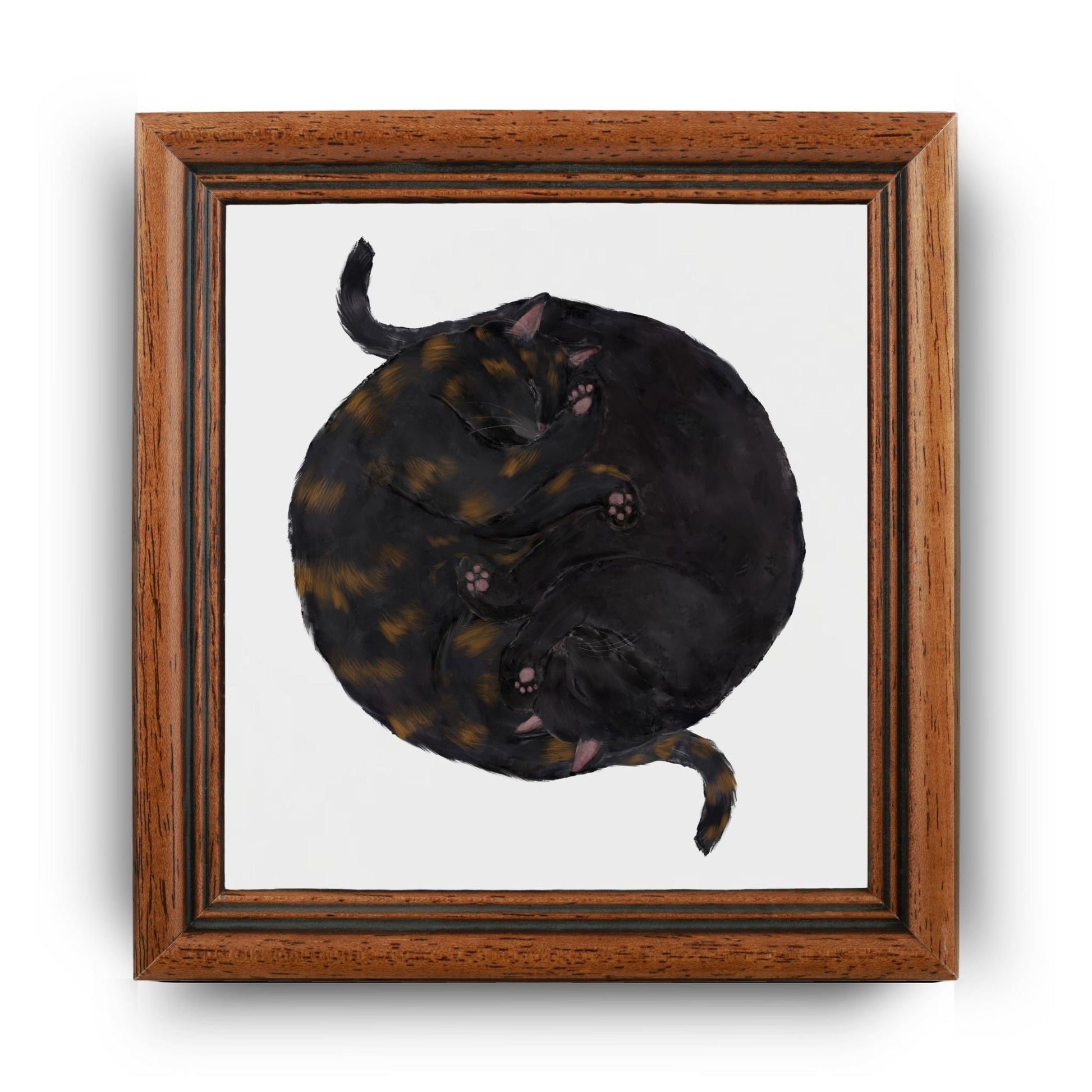 Yin and Yang Black and Tortie Cats Ceramic Tile - MerikaArt