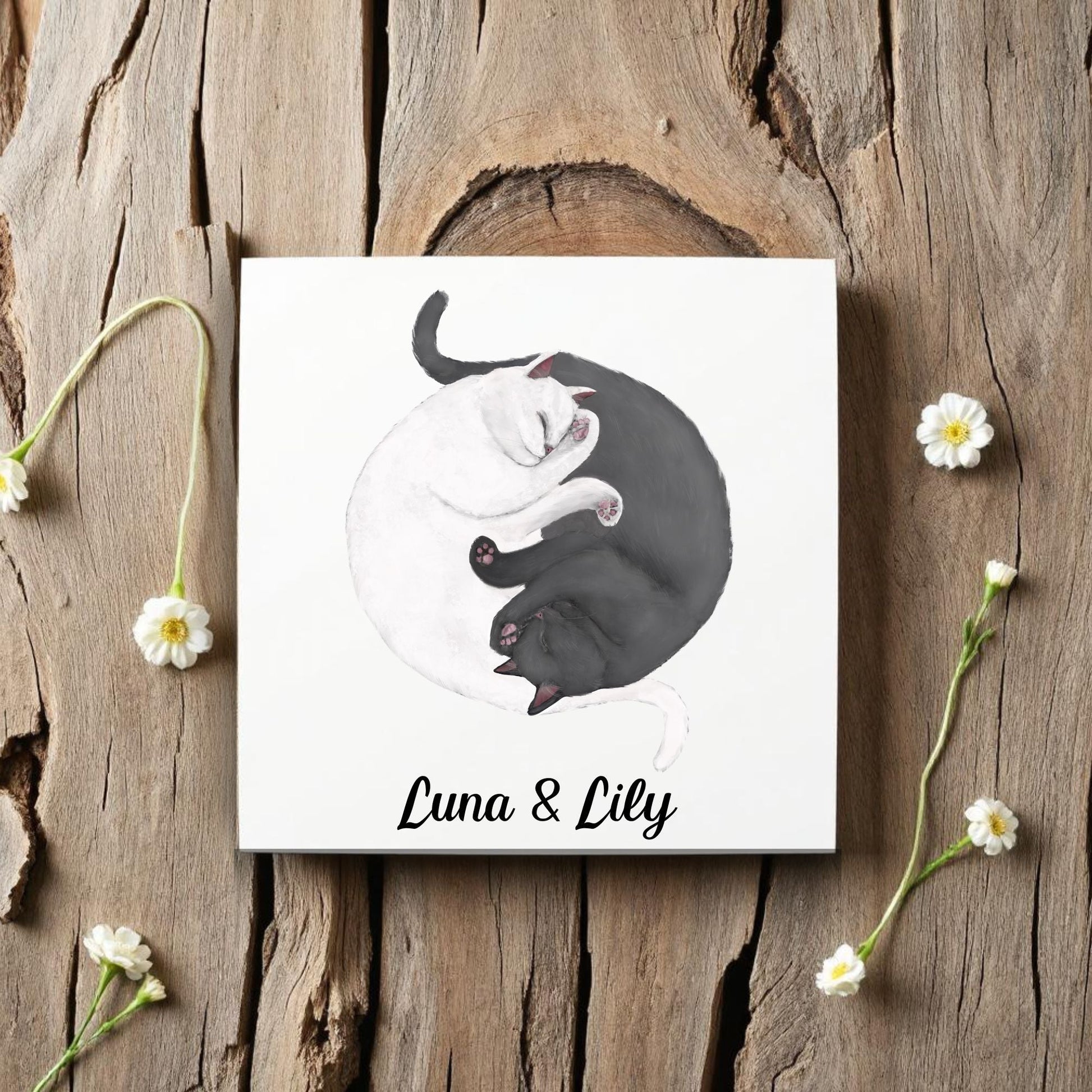 Yin and Yang Cats Ceramic Tile - MerikaArt