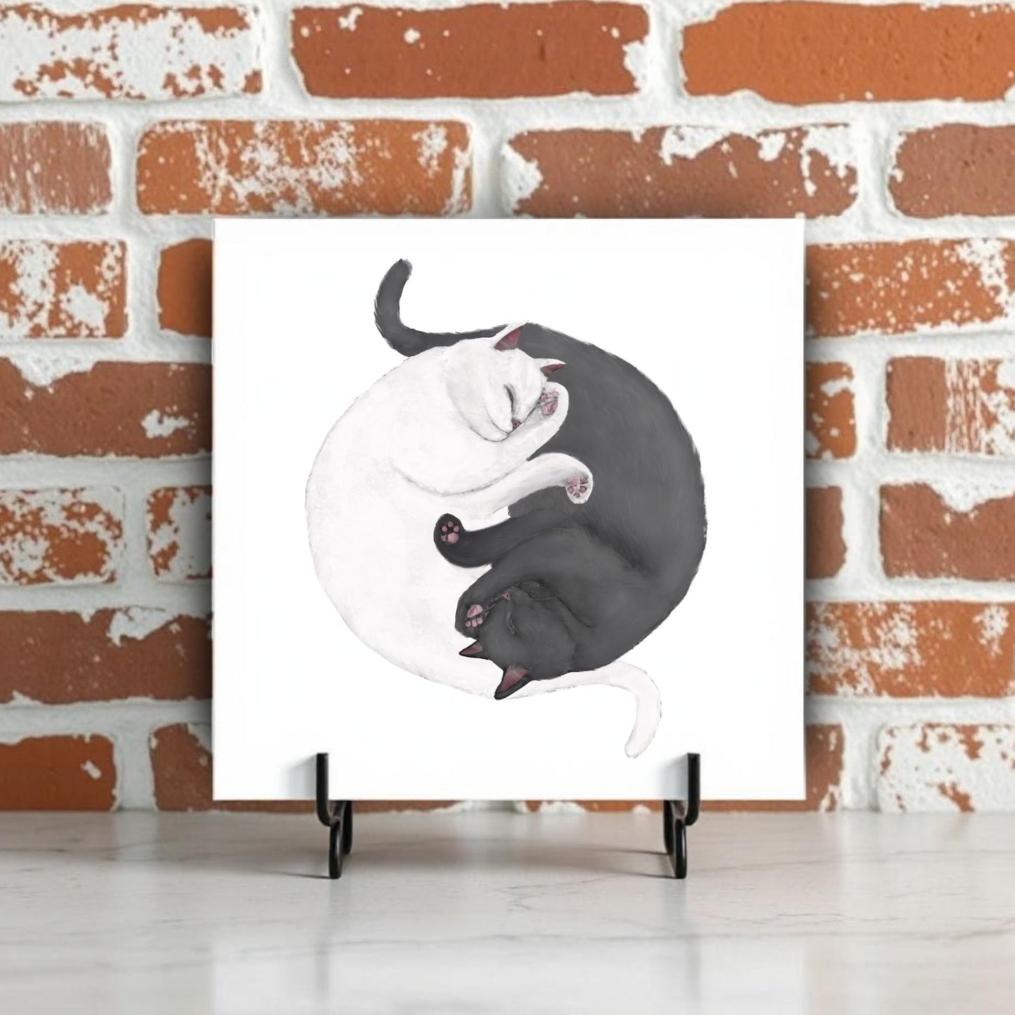 Yin and Yang Cats Ceramic Tile - MerikaArt