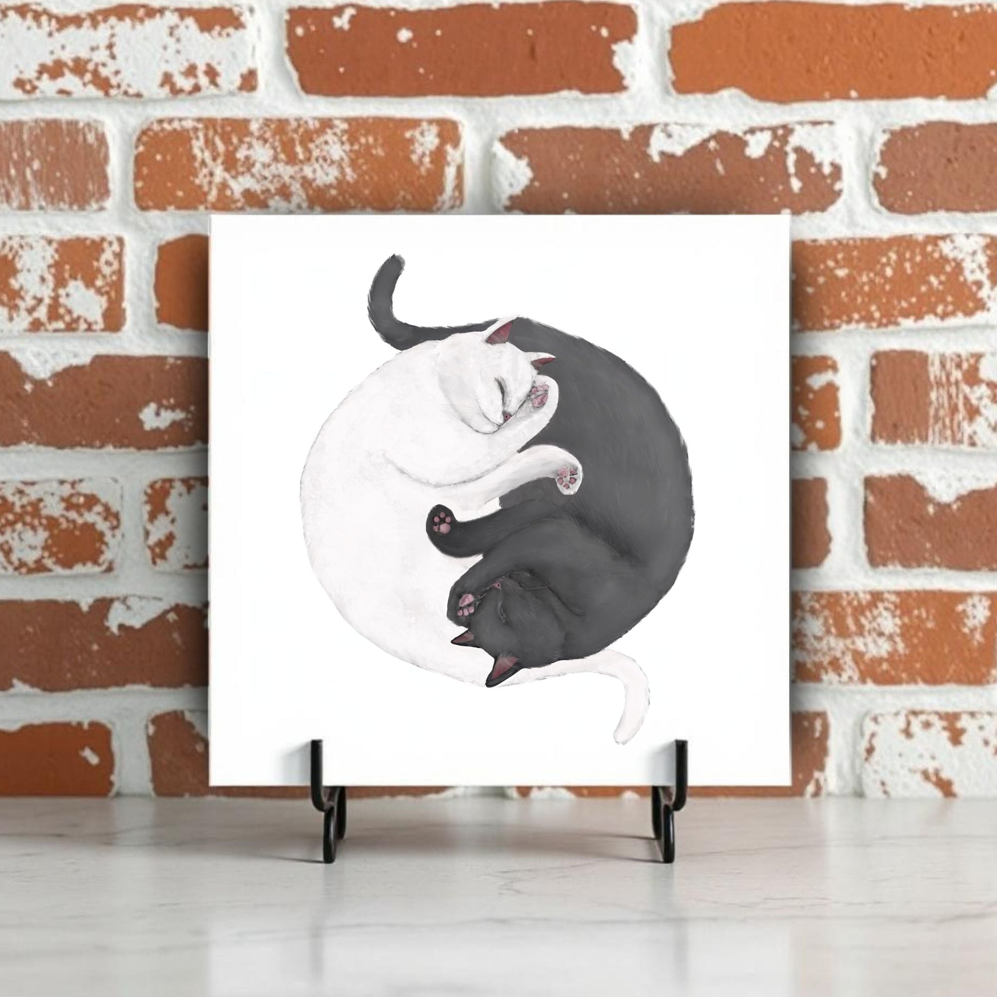 Yin and Yang Cats Ceramic Tile - MerikaArt