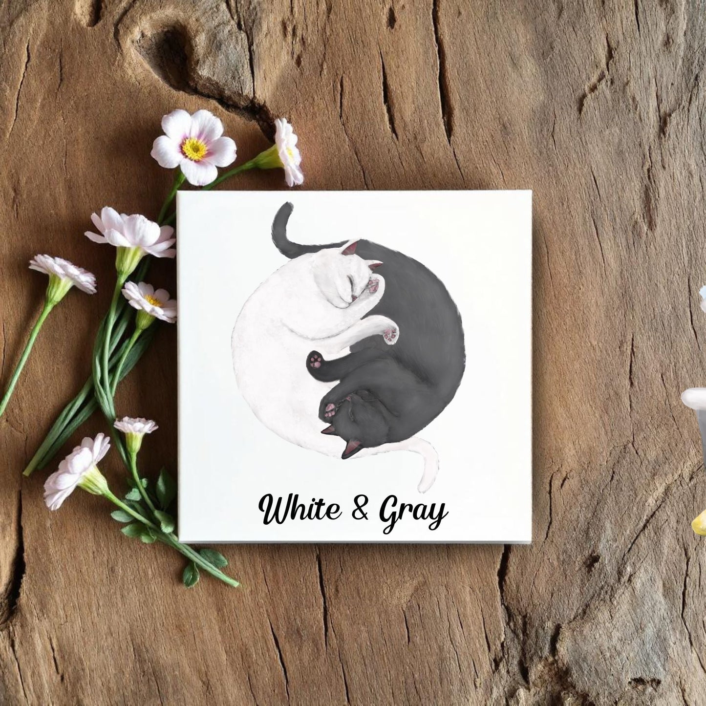 Yin and Yang Cats Ceramic Tile - MerikaArt