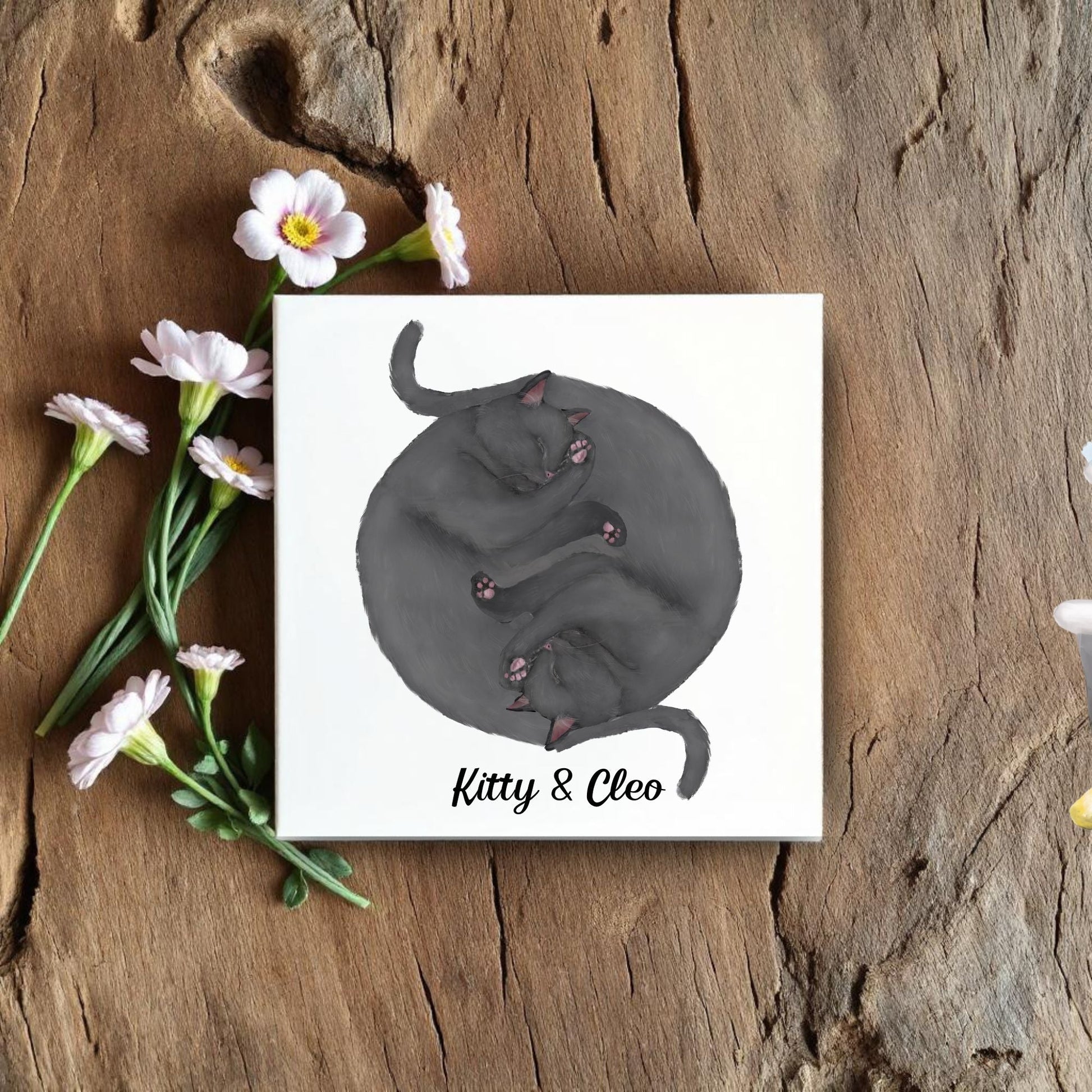 Yin and Yang Gray Cats Ceramic Tile - MerikaArt