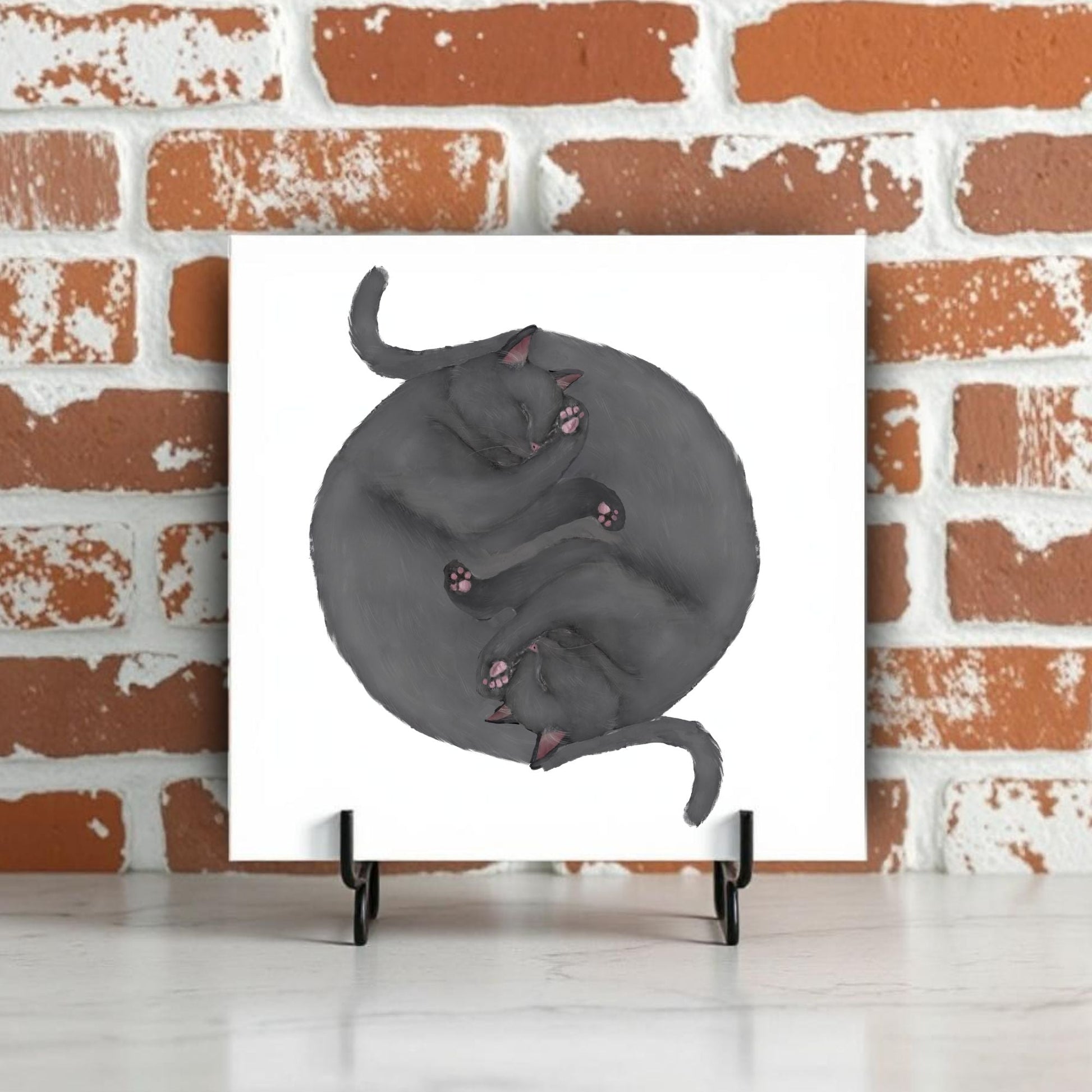 Yin and Yang Gray Cats Ceramic Tile - MerikaArt