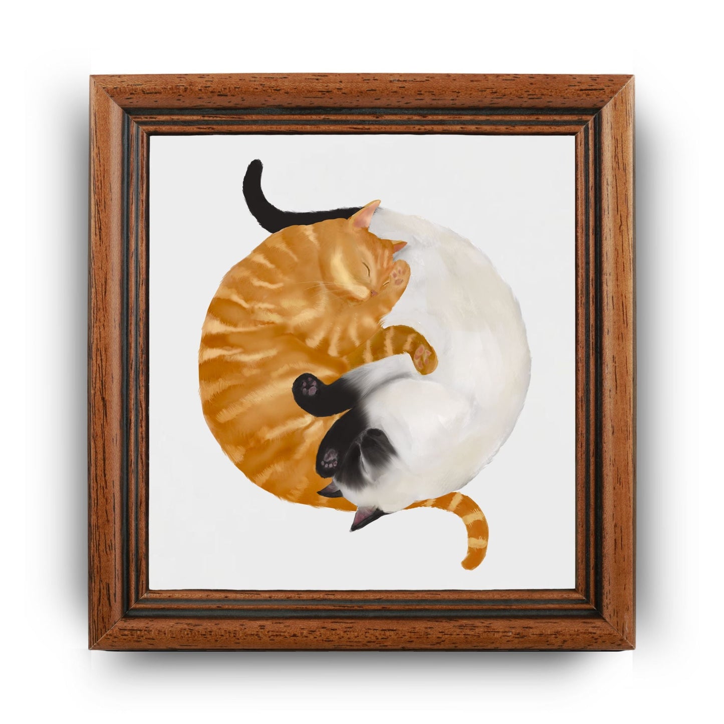 Yin and Yang Orange Tabby and Siamese Cats Ceramic Tile - MerikaArt