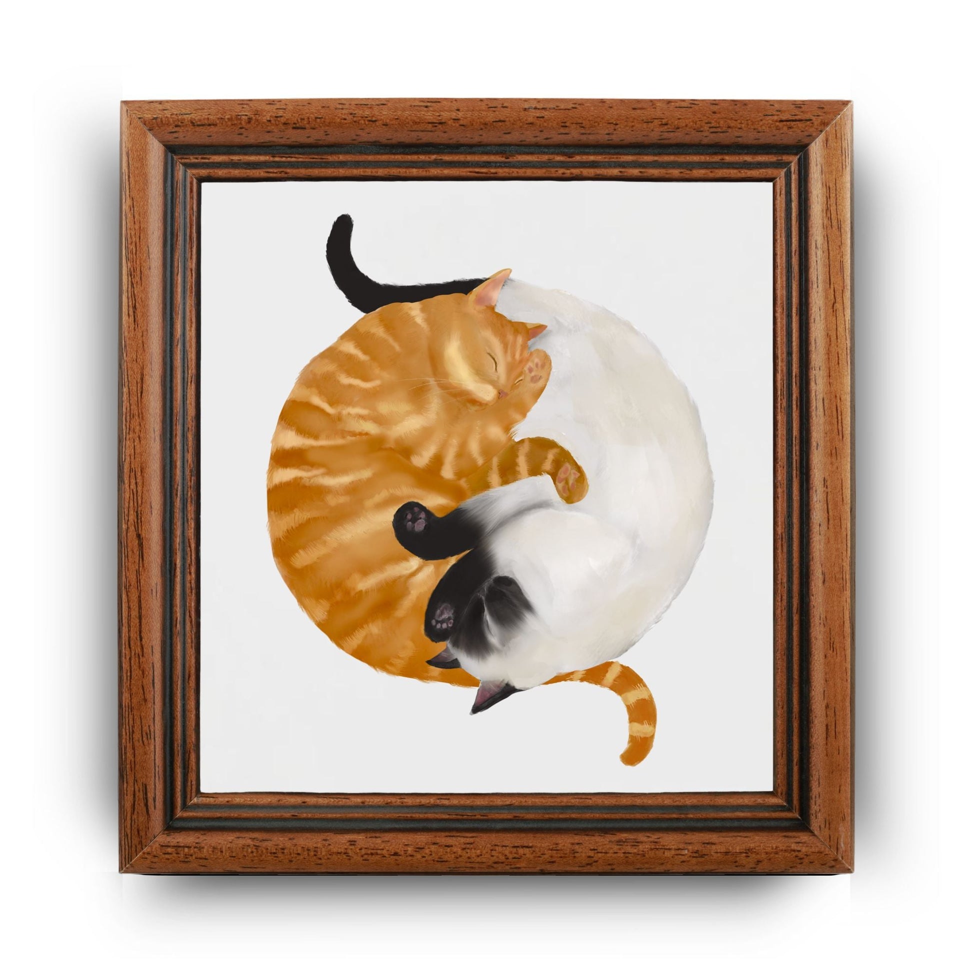 Yin and Yang Orange Tabby and Siamese Cats Ceramic Tile - MerikaArt