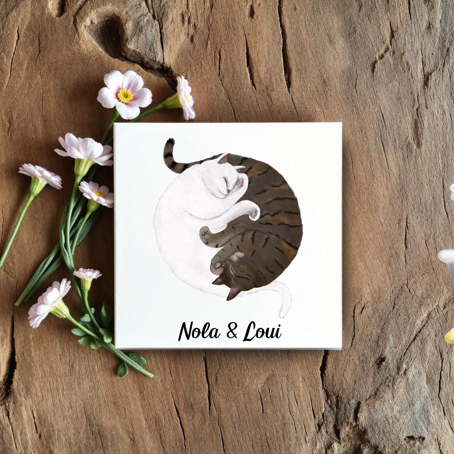 Yin and Yang Tabby Cats Ceramic Tile - MerikaArt