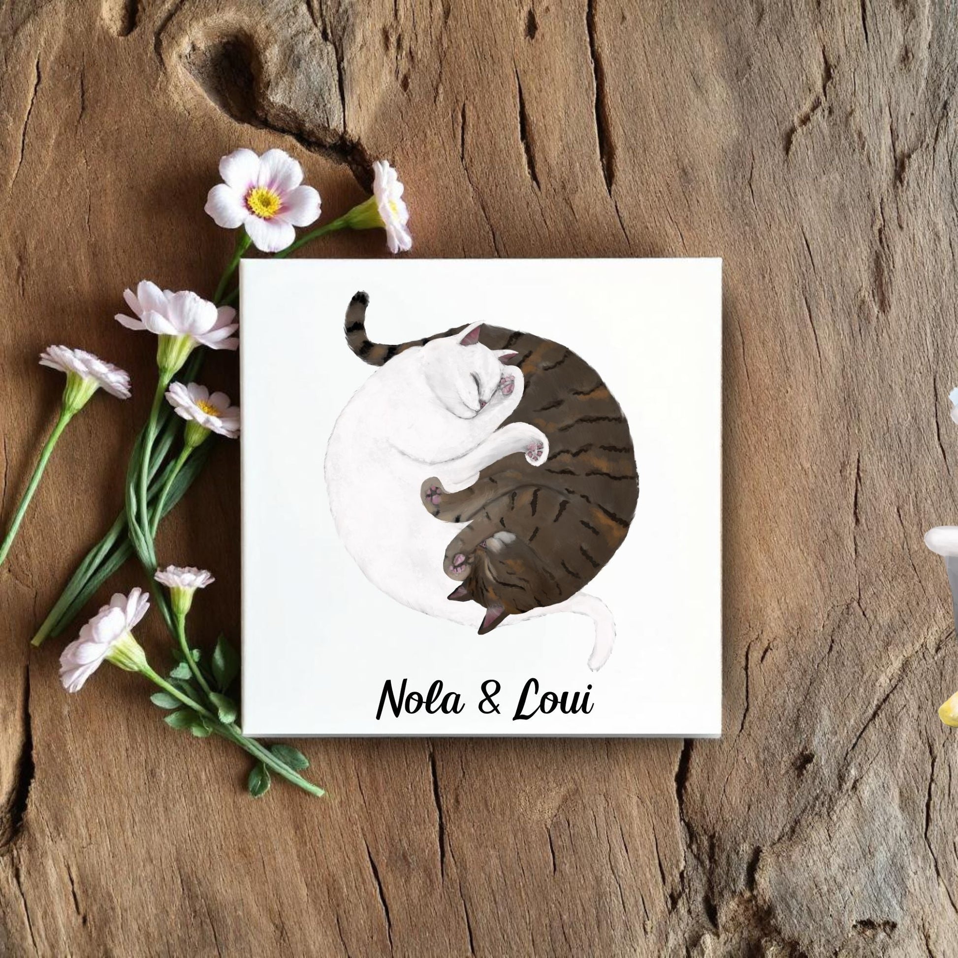 Yin and Yang Tabby Cats Ceramic Tile - MerikaArt