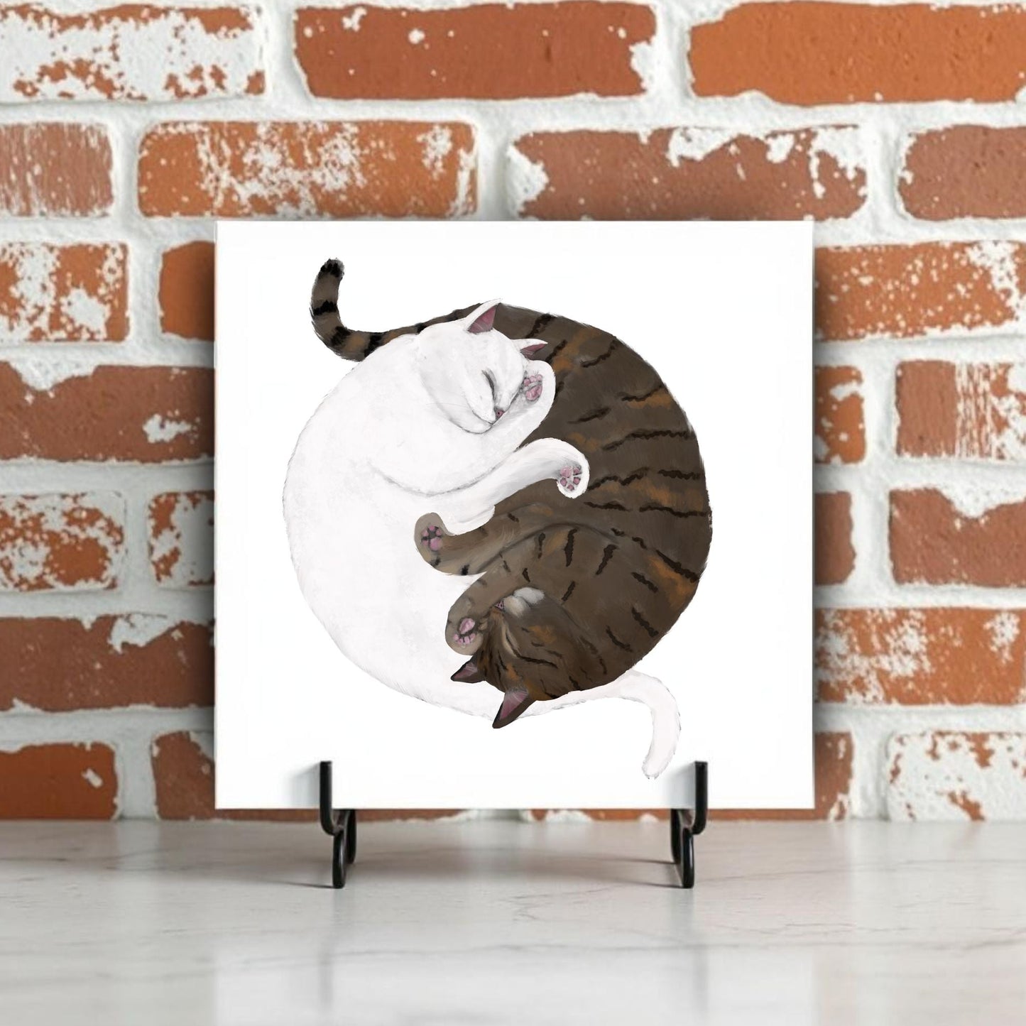 Yin and Yang Tabby Cats Ceramic Tile - MerikaArt