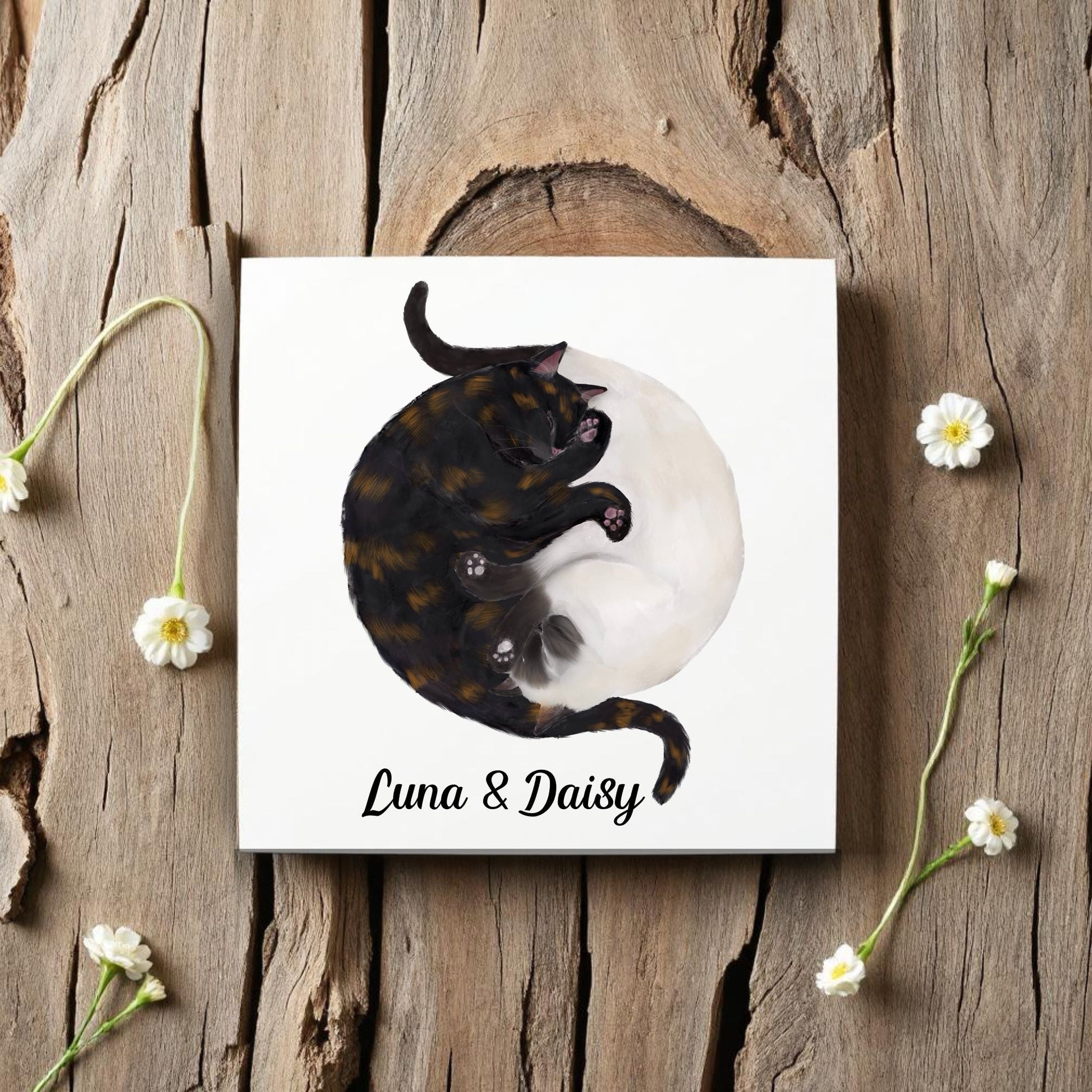 Yin and Yang Tortie and Siamese Cats Ceramic Tile - MerikaArt