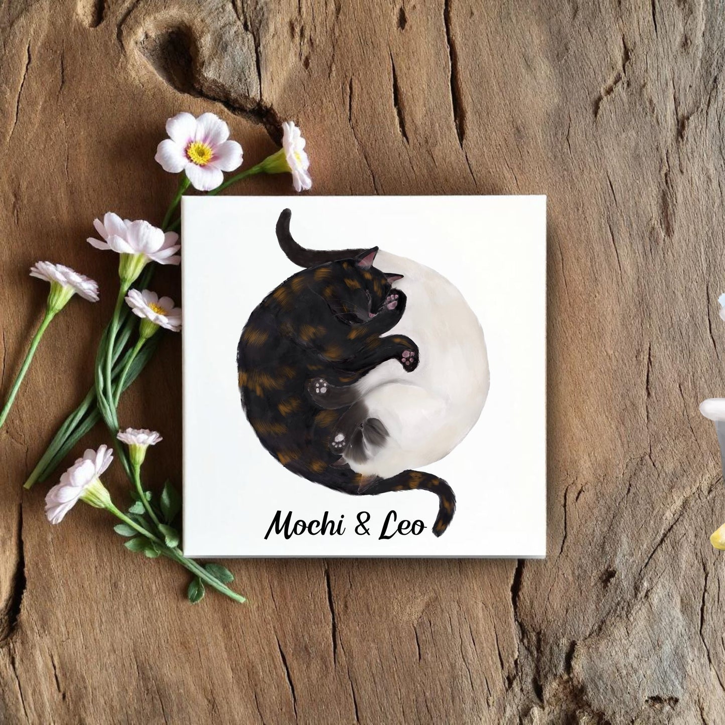 Yin and Yang Tortie and Siamese Cats Ceramic Tile - MerikaArt