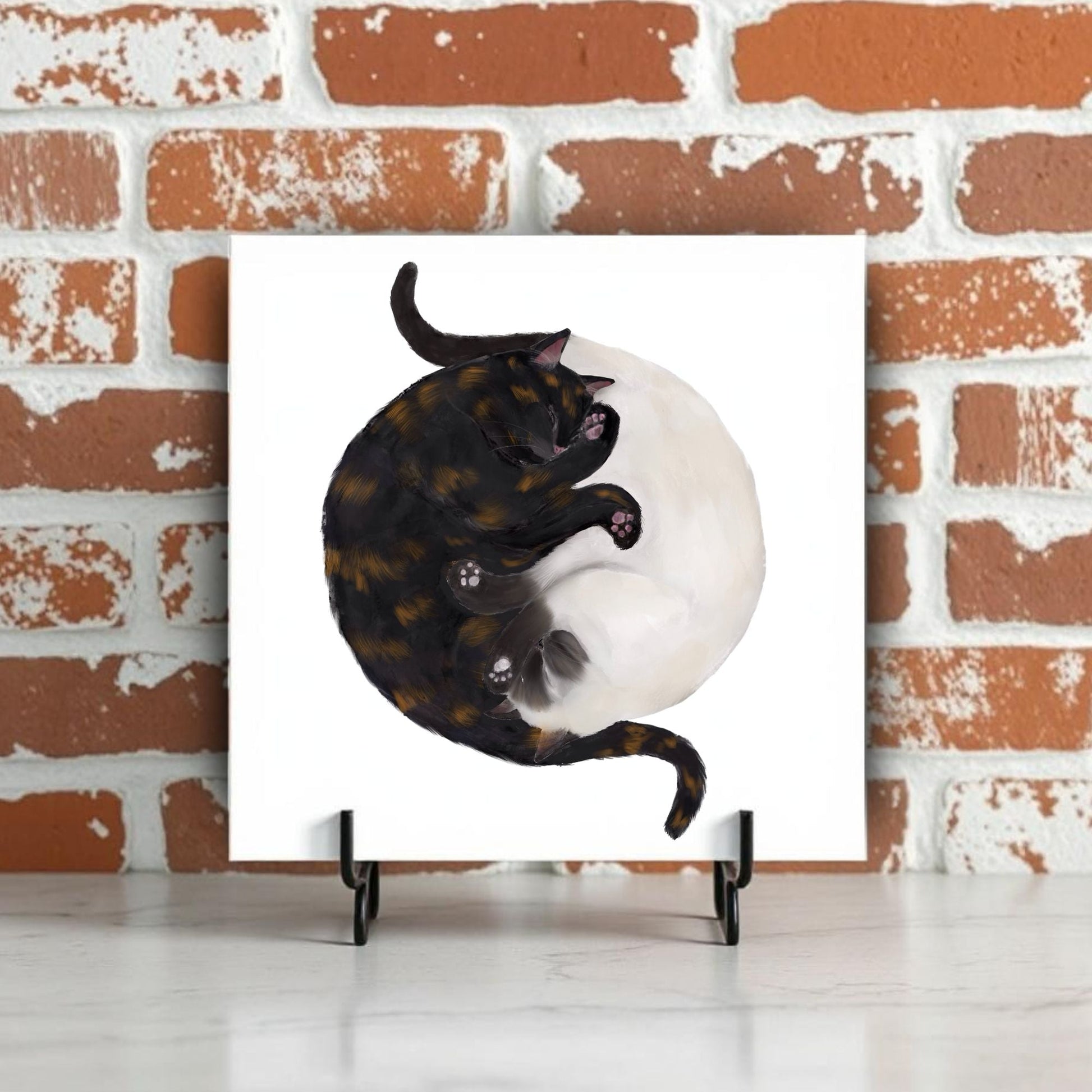 Yin and Yang Tortie and Siamese Cats Ceramic Tile - MerikaArt