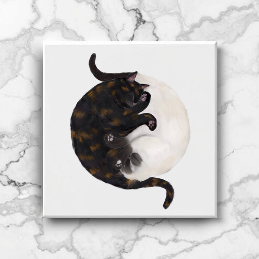 Yin and Yang Tortie and Siamese Cats Ceramic Tile - MerikaArt