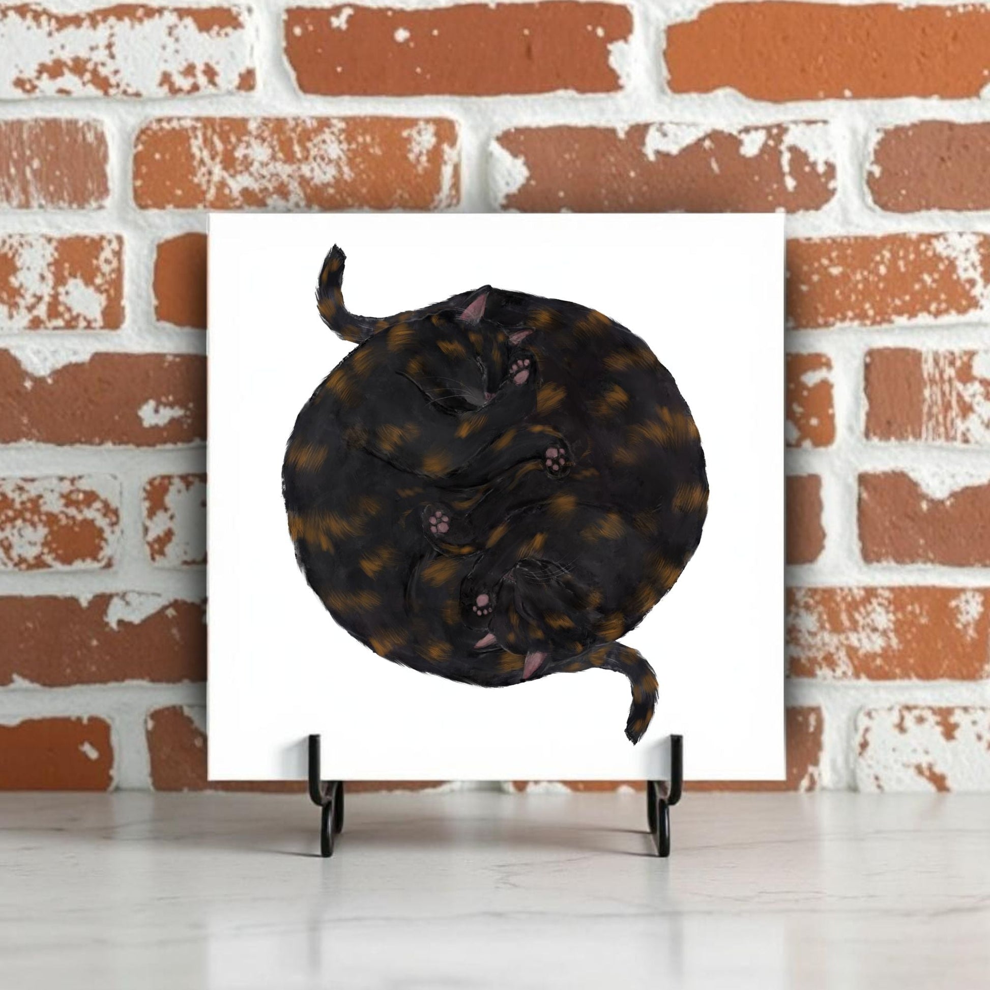 Yin and Yang Tortie Cats Ceramic Tile - MerikaArt