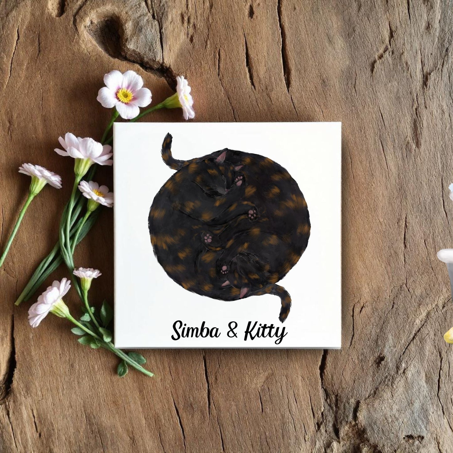 Yin and Yang Tortie Cats Ceramic Tile - MerikaArt