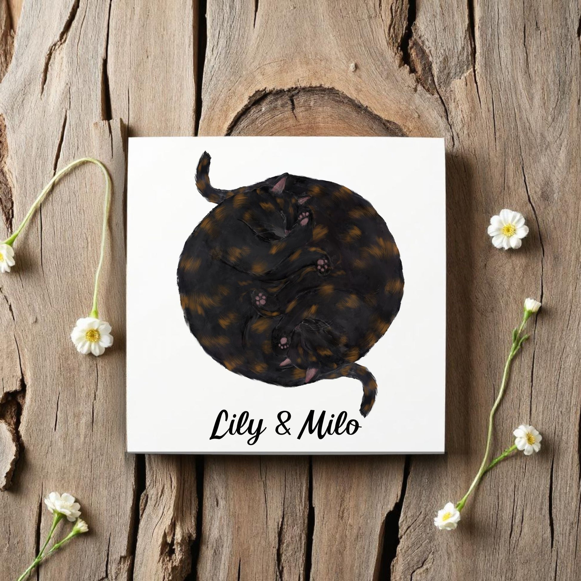 Yin and Yang Tortie Cats Ceramic Tile - MerikaArt