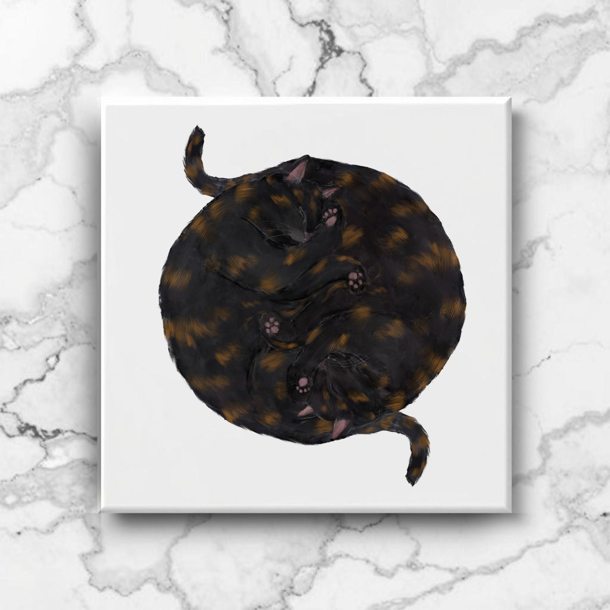 Yin and Yang Tortie Cats Ceramic Tile - MerikaArt