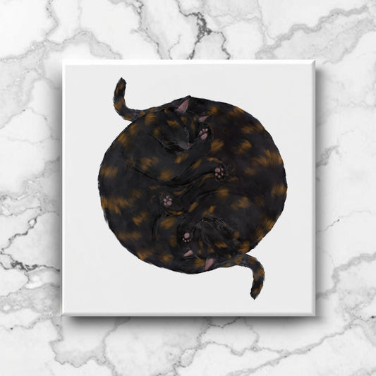 Yin and Yang Tortie Cats Ceramic Tile - MerikaArt