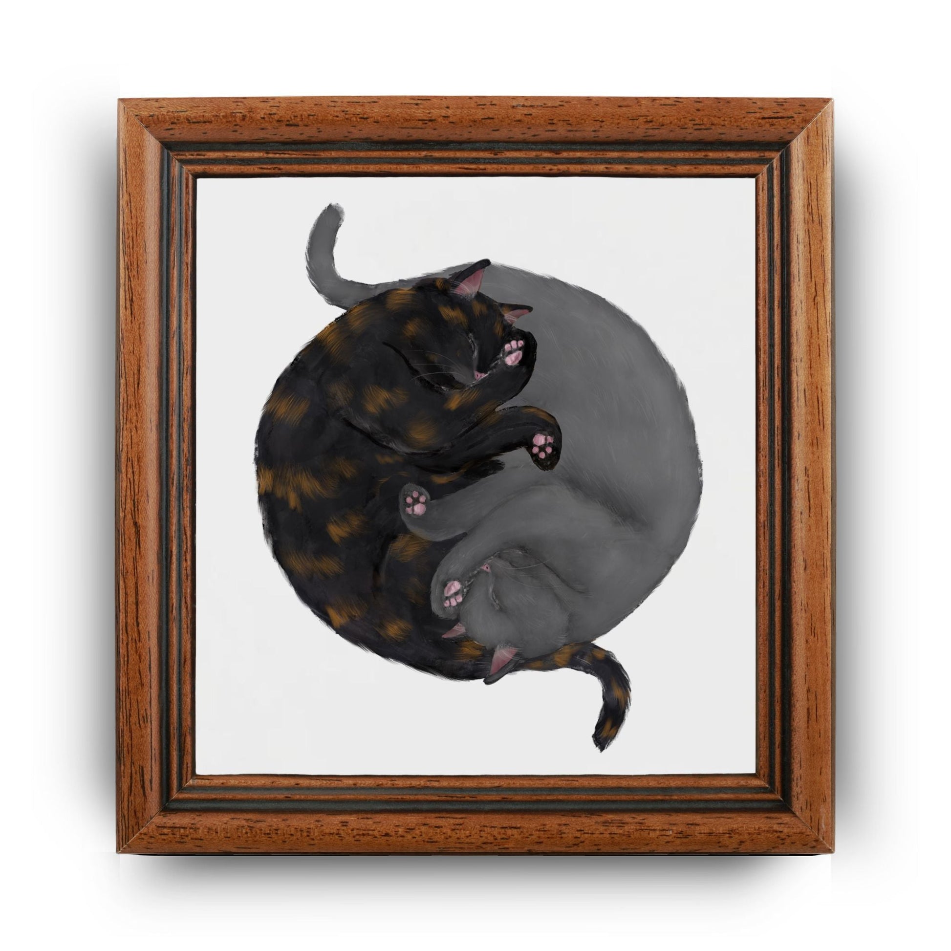 Yin and Yang Tortoiseshell and Gray Cats Ceramic Tile - MerikaArt