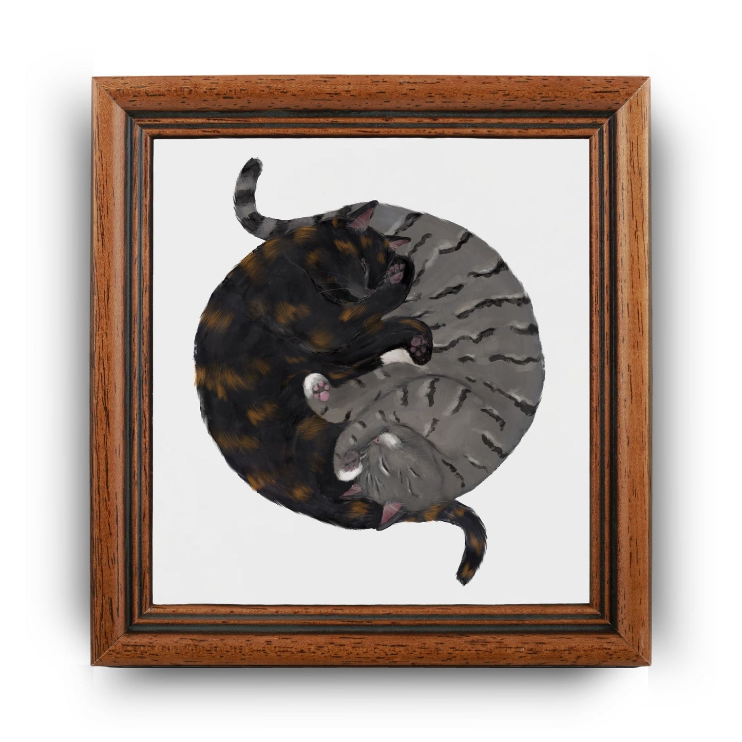 Yin and Yang Tortoiseshell and Tabby Cats Ceramic Tile - MerikaArt