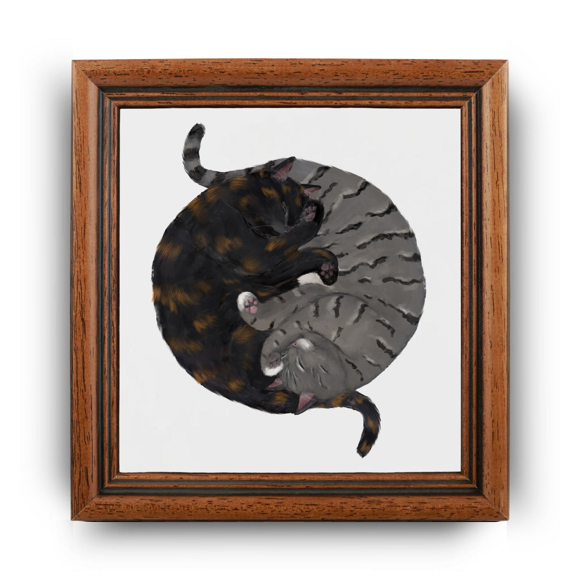 Yin and Yang Tortoiseshell and Tabby Cats Ceramic Tile - MerikaArt