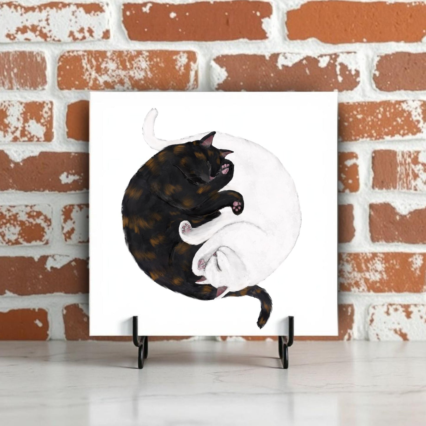 Yin and Yang Tortoiseshell and White Cats Ceramic Tile - MerikaArt