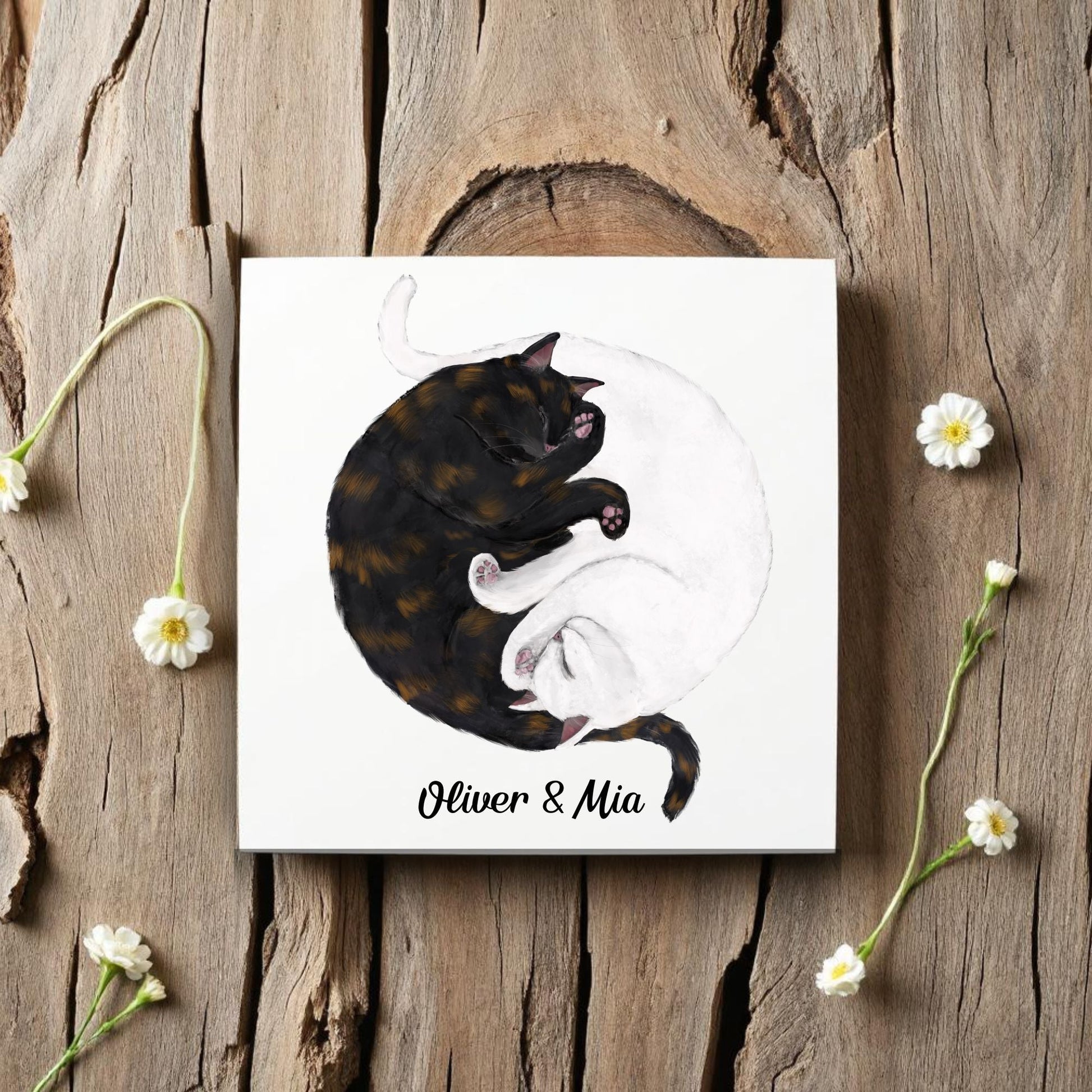 Yin and Yang Tortoiseshell and White Cats Ceramic Tile - MerikaArt