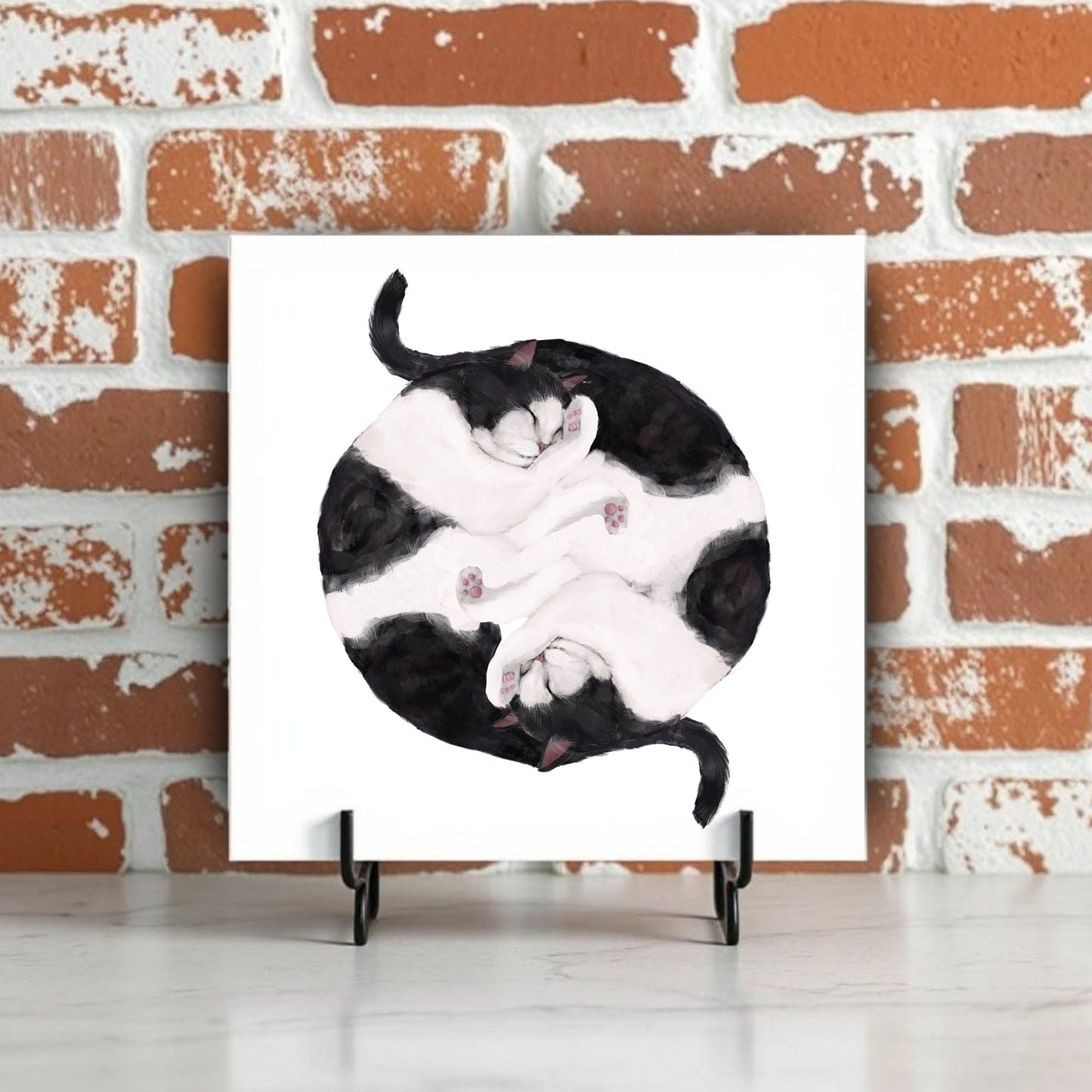 Yin and Yang Tuxedo Cats Ceramic Tile - MerikaArt