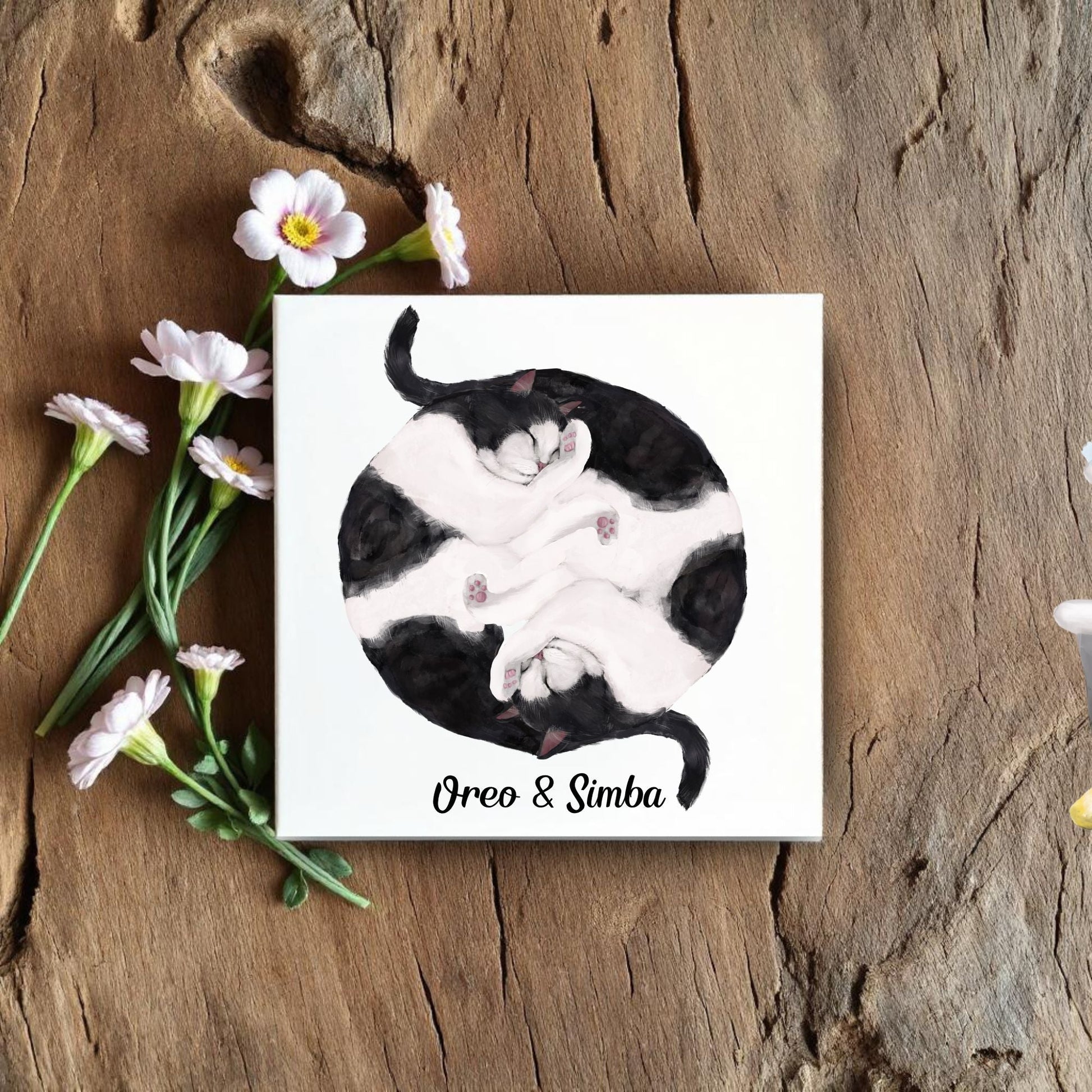 Yin and Yang Tuxedo Cats Ceramic Tile - MerikaArt