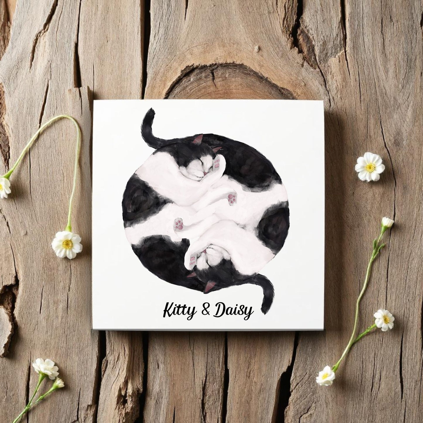 Yin and Yang Tuxedo Cats Ceramic Tile - MerikaArt
