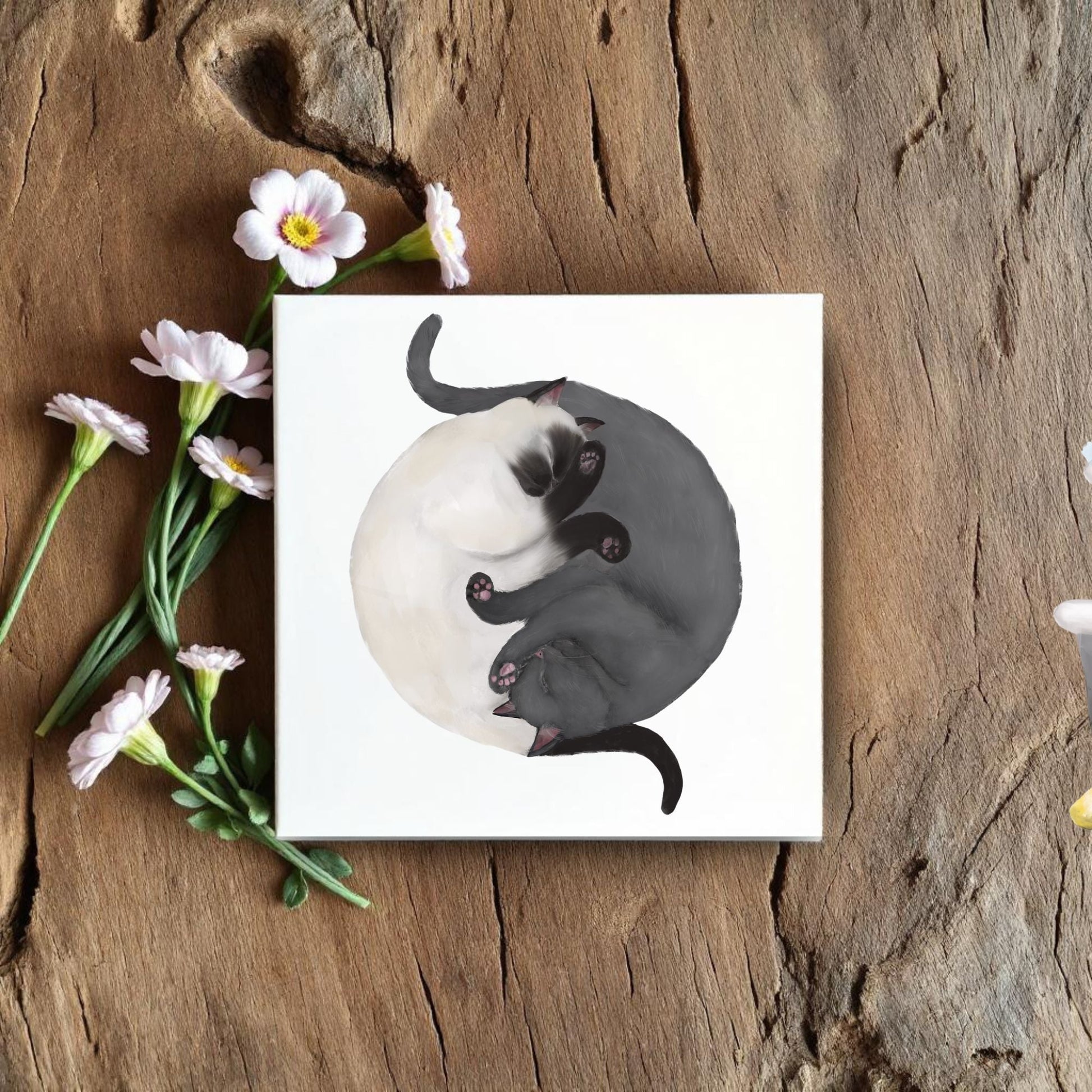 Yin Yang Cats Ceramic Tile - MerikaArt