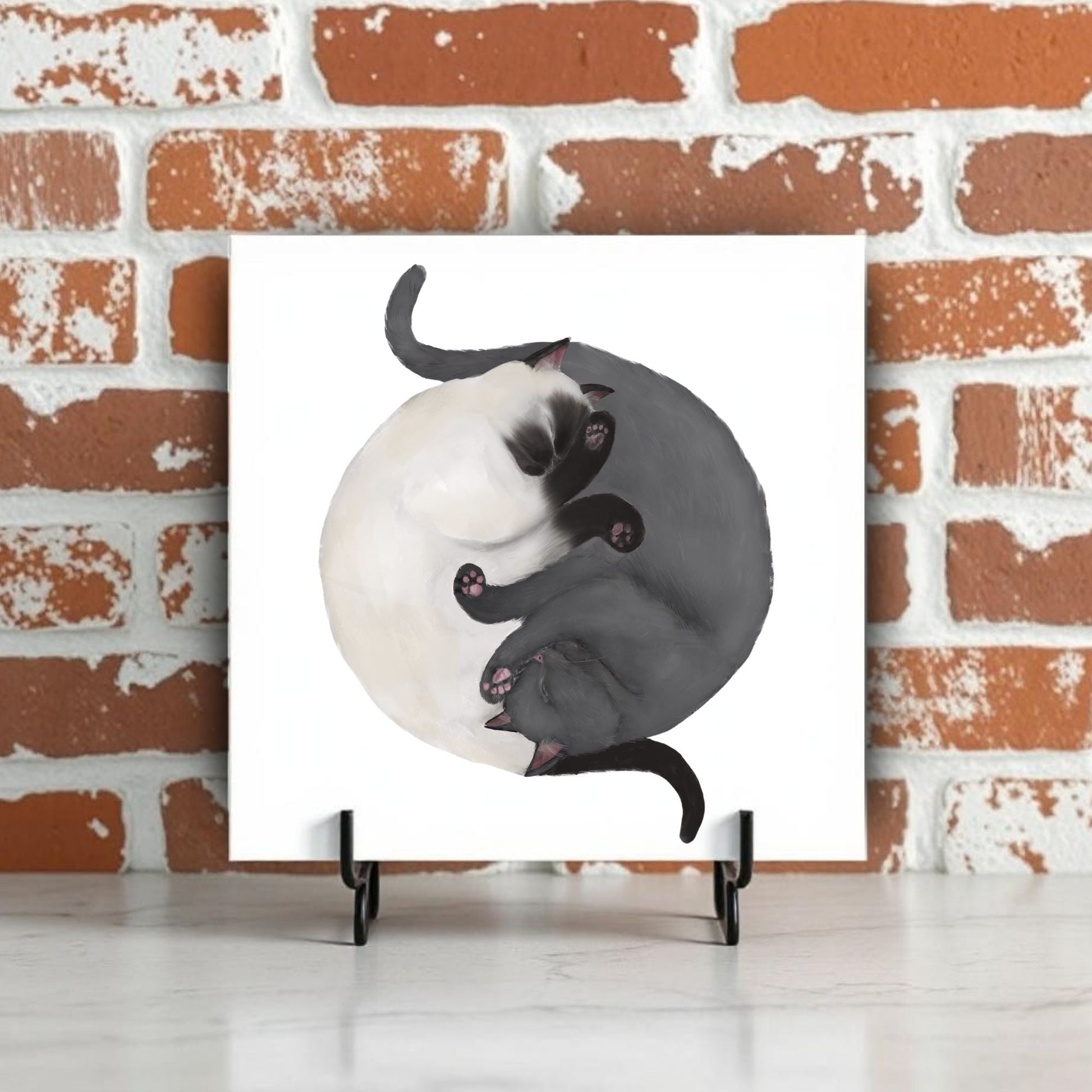 Yin Yang Cats Ceramic Tile - MerikaArt