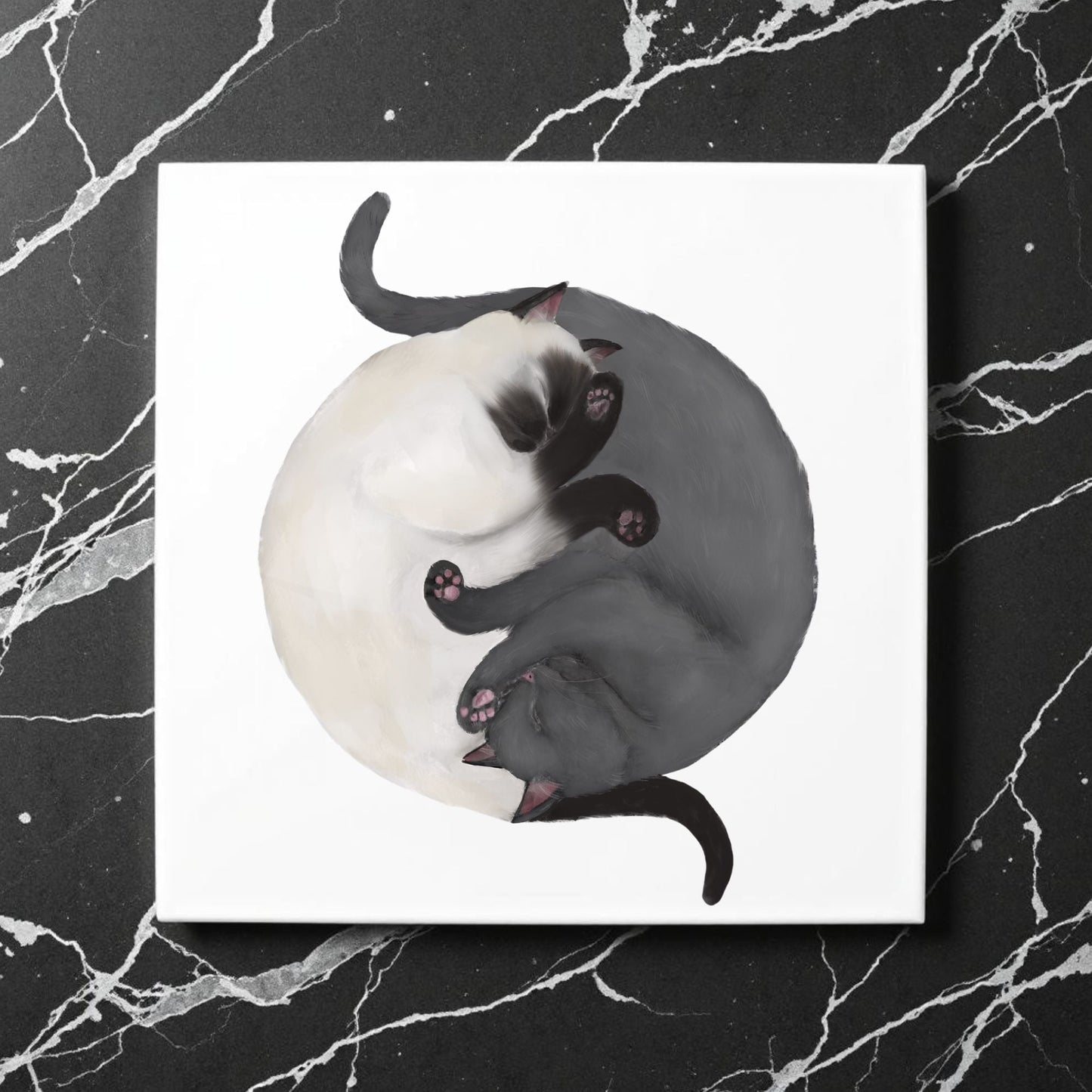 Yin Yang Cats Ceramic Tile - MerikaArt