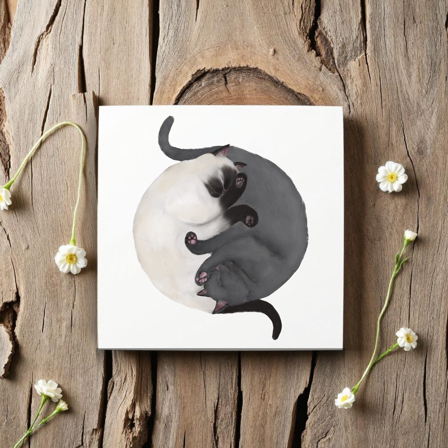 Yin Yang Cats Ceramic Tile - MerikaArt