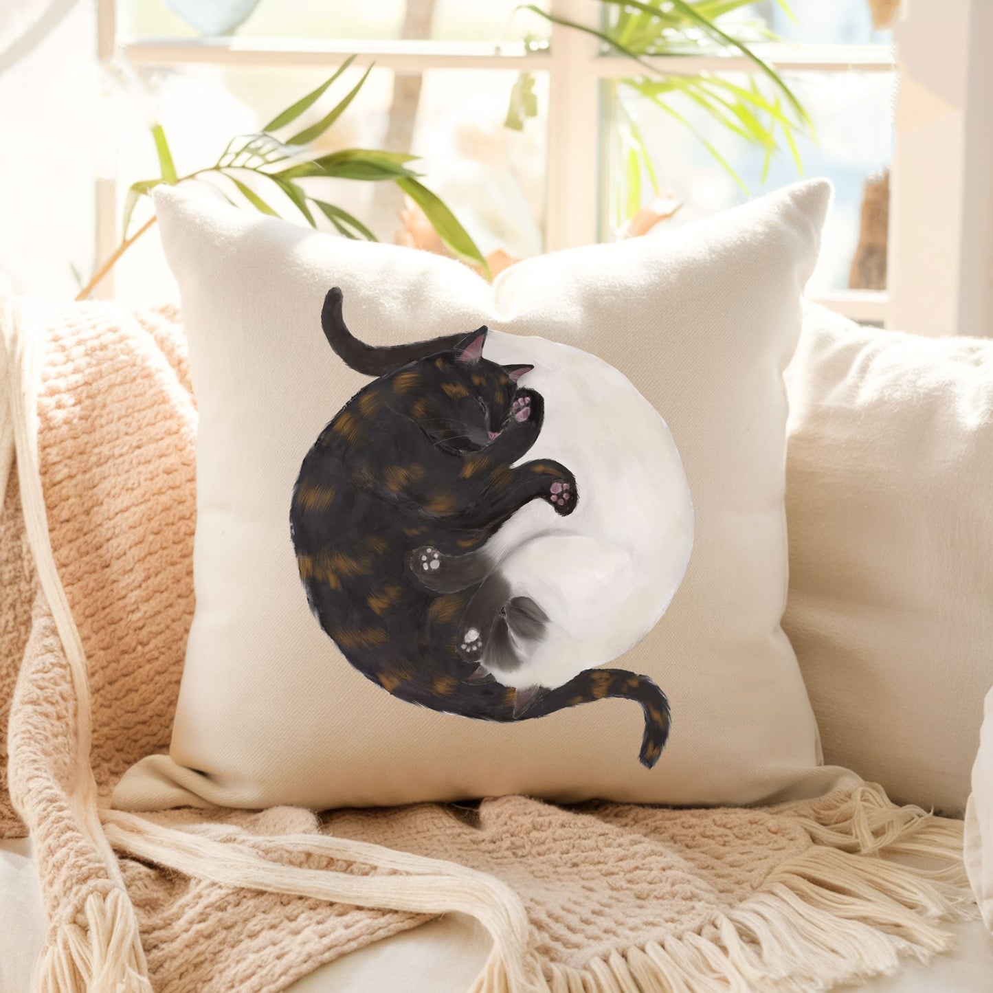 Yin - Yang Cats Pillow - Artistic and Balanced Home Decor - MerikaArt