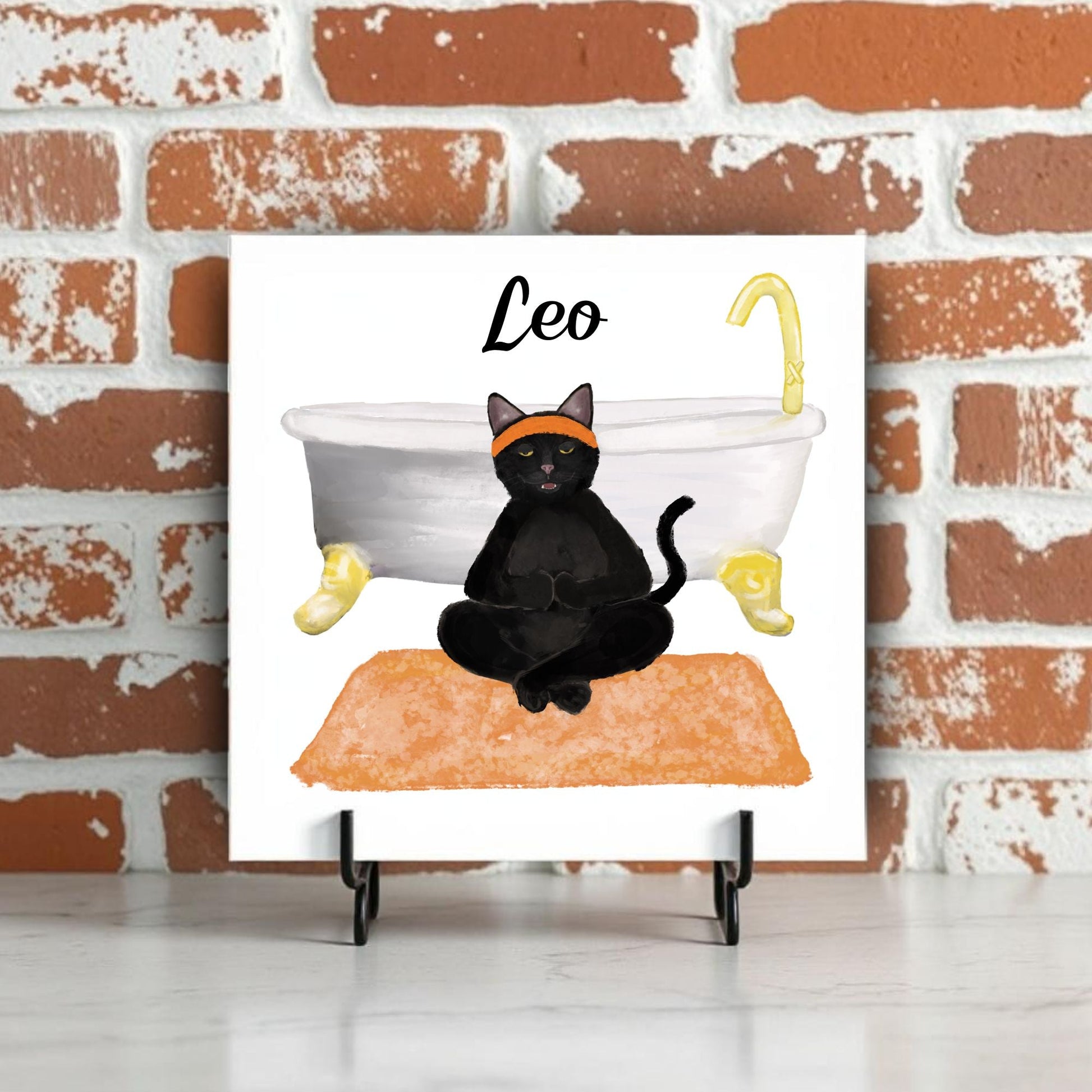 Yoga Cat in Bathroom Ceramic Tile - MerikaArt
