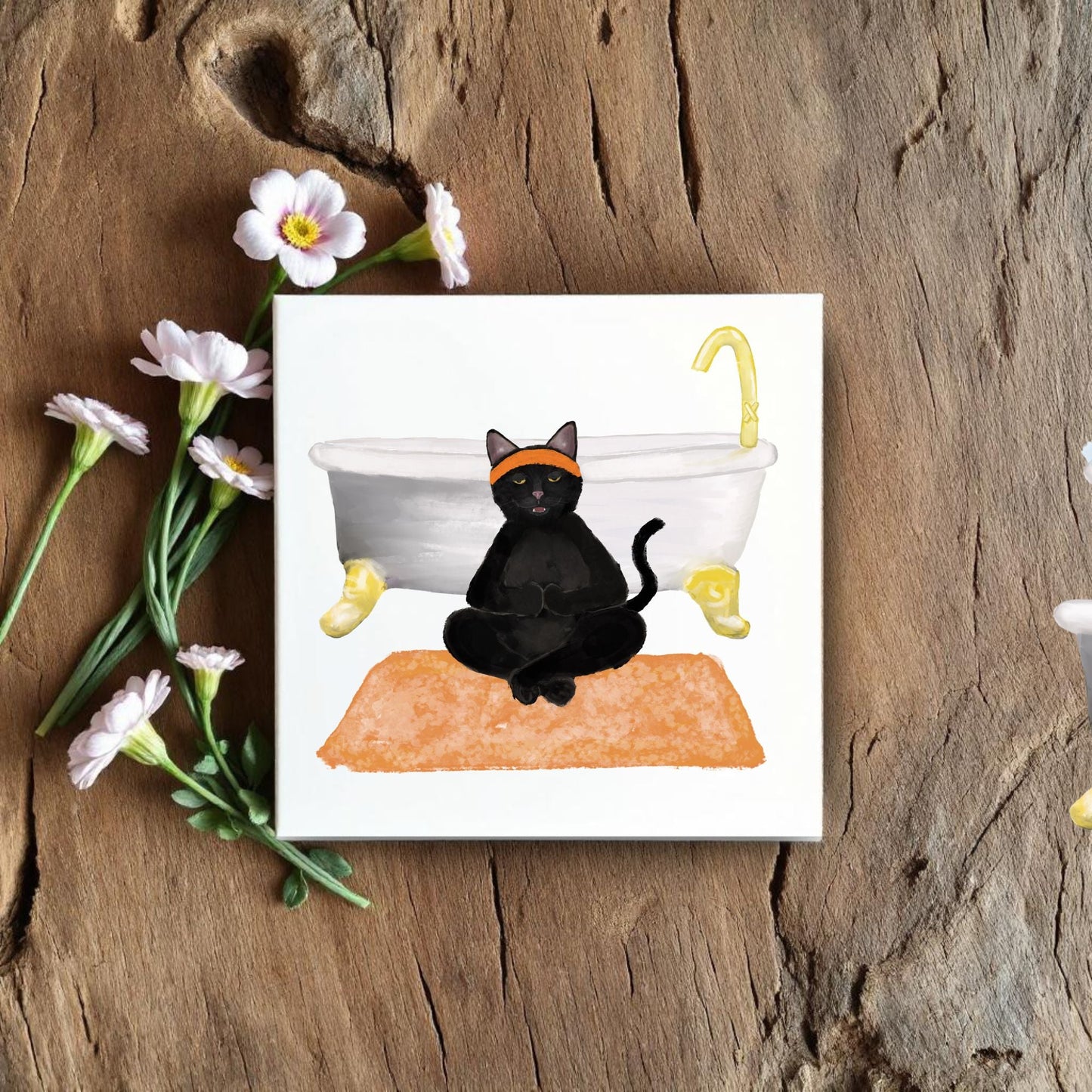 Yoga Cat in Bathroom Ceramic Tile - MerikaArt