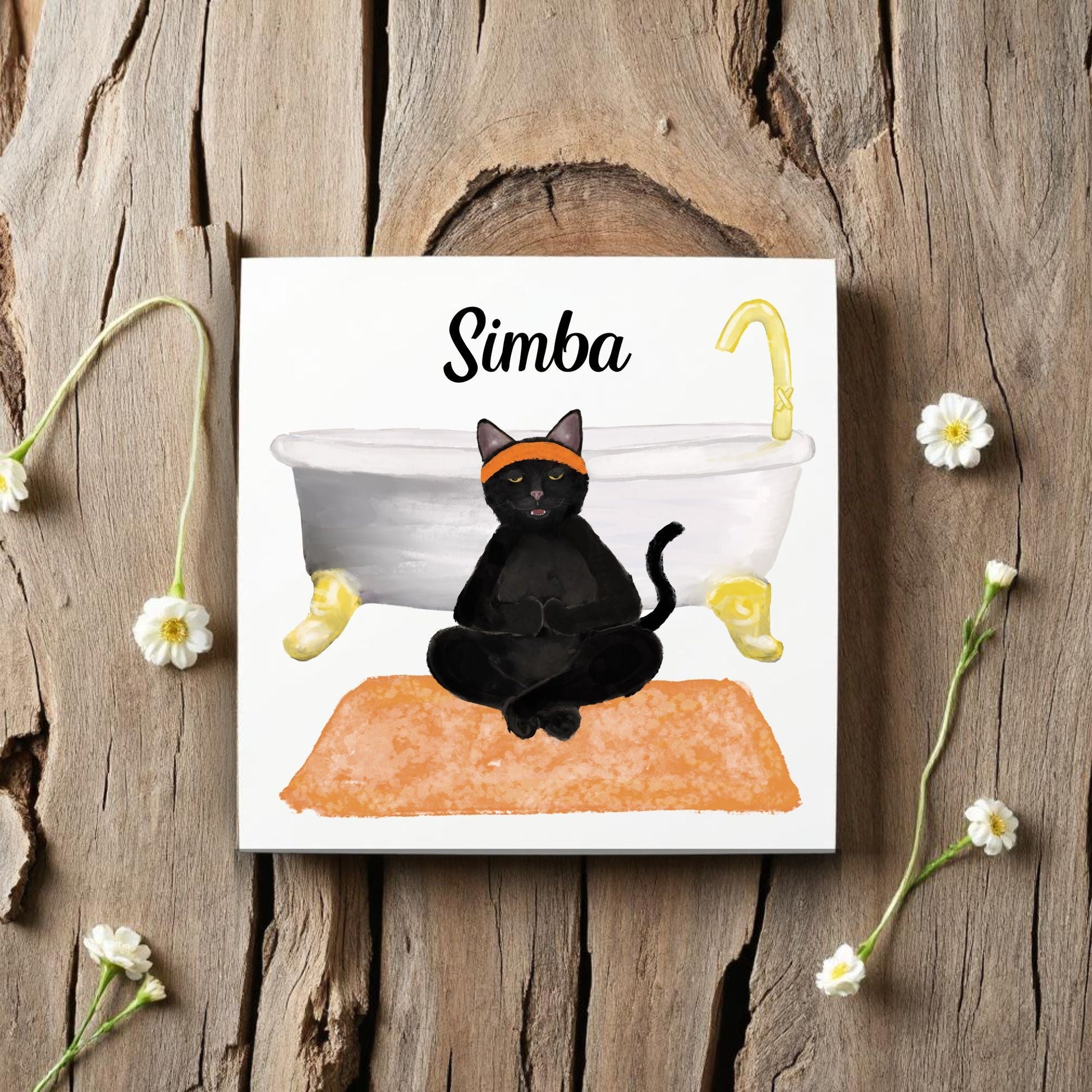 Yoga Cat in Bathroom Ceramic Tile - MerikaArt