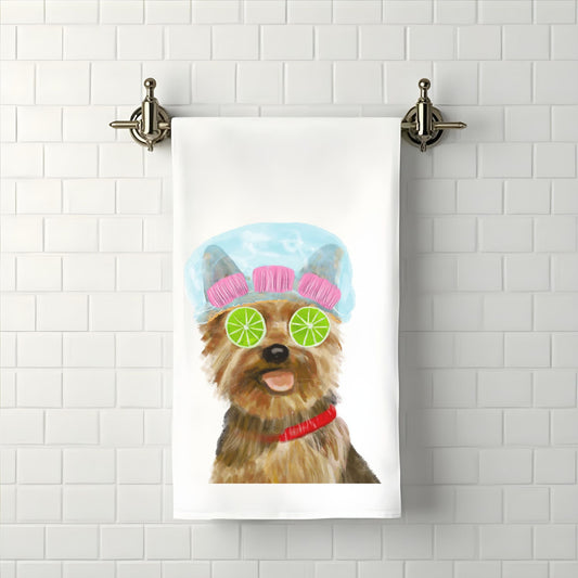 Yorkie Spa Day Bathroom Towel - MerikaArt