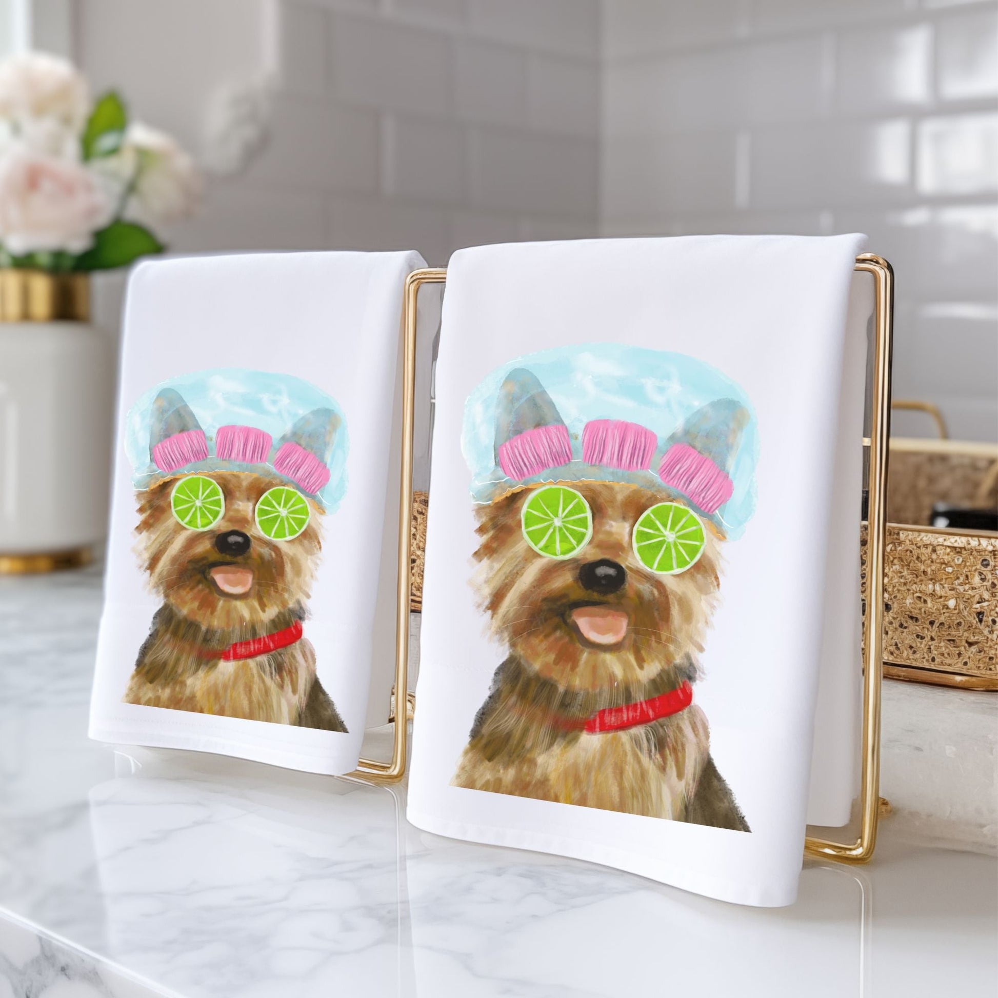 Yorkie Spa Day Bathroom Towel - MerikaArt